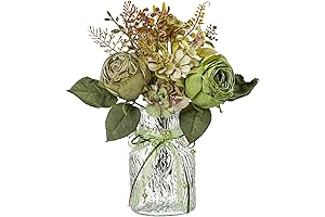 Artificial Green Floral Arrangements in Vase - Kitchen Table Centerpiece Decorations