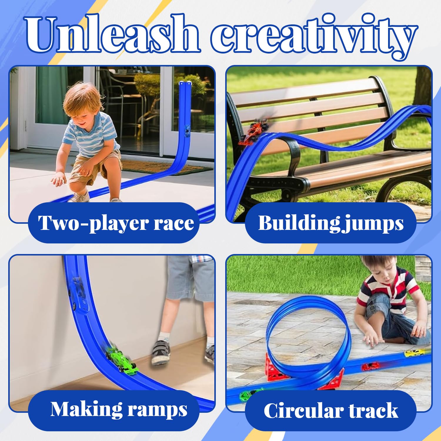 Pista Coches Flexible 4M, Pista de Coches para Niños Includes 4 Car, Pista De Carreras Portátil para Niños, DIY Pista de Carreras Portátil de Juguete, Regalo para Niño y Niñas