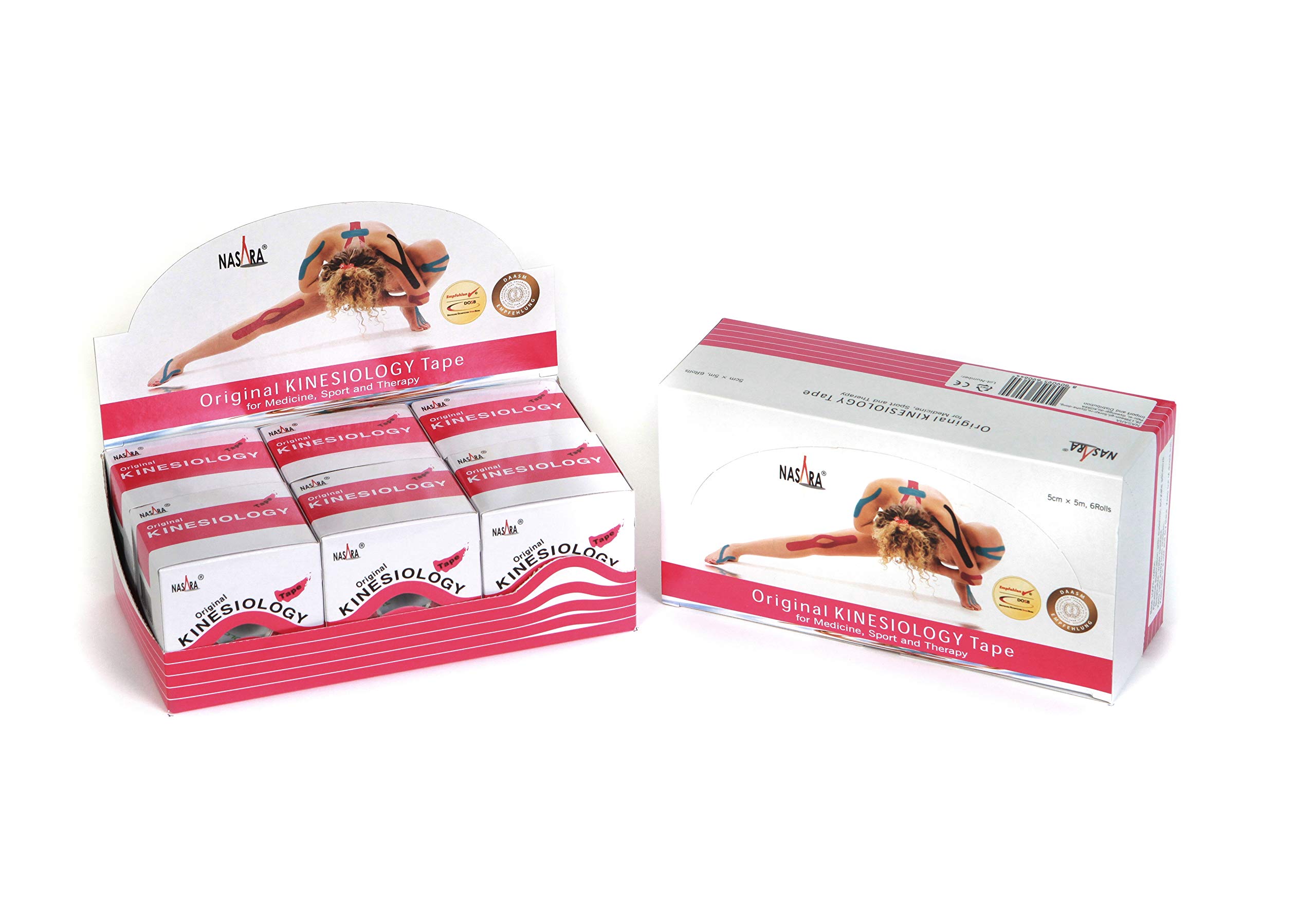 Nasara Original Kinesiology Physio Sport Tape: confezione da 6 nastri per lo sport e la medicina, rotolo da 5cm x 5m, rosa