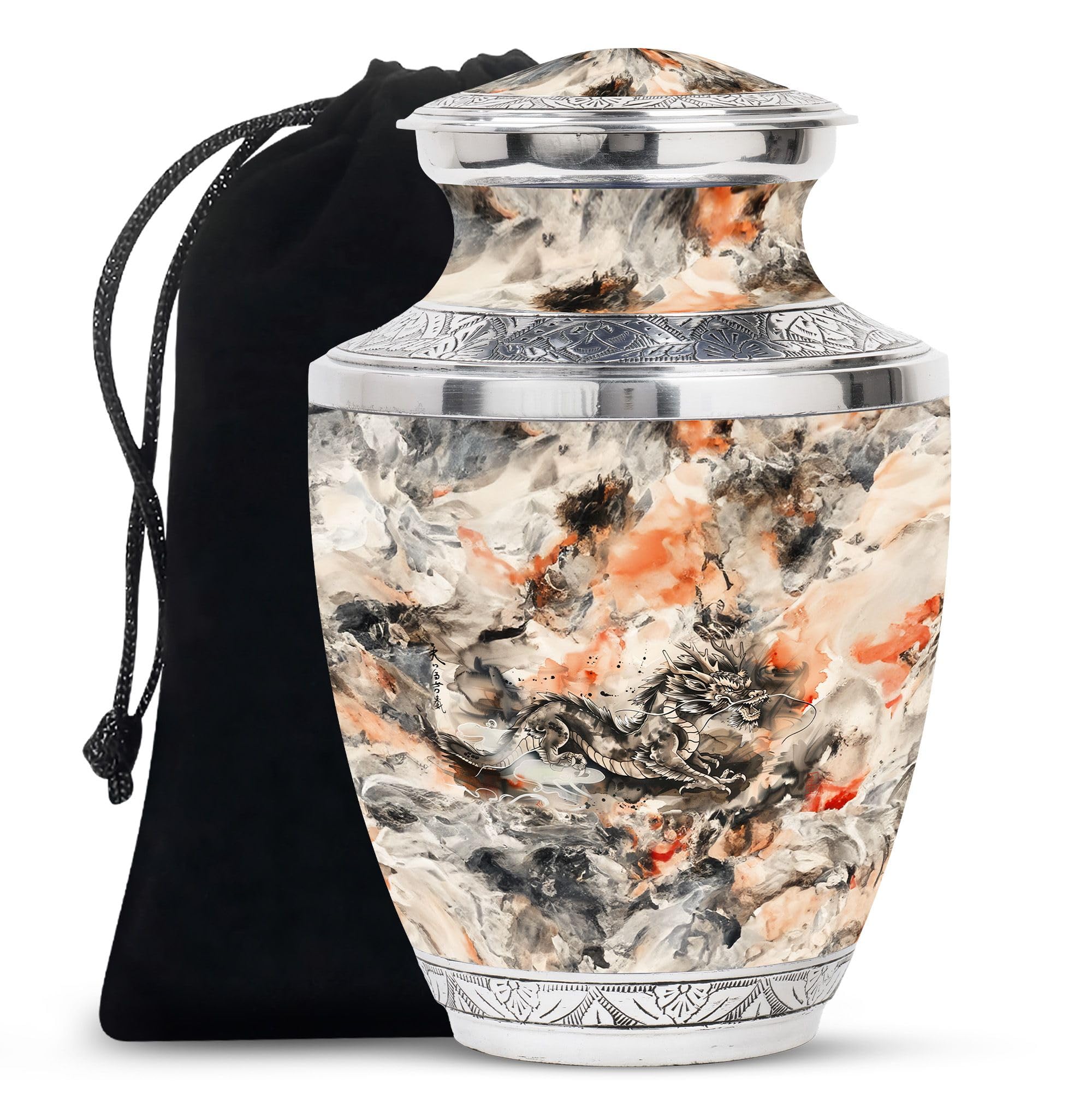 YATHABHISA Dragon Urn, Memorial for Human Remains Mom & Dad - Cremation Urn for Adult Men & Women - Large with Velvet Bag - Urn for Human Ashes Adult Male & Female - Funeral Decorative Urns