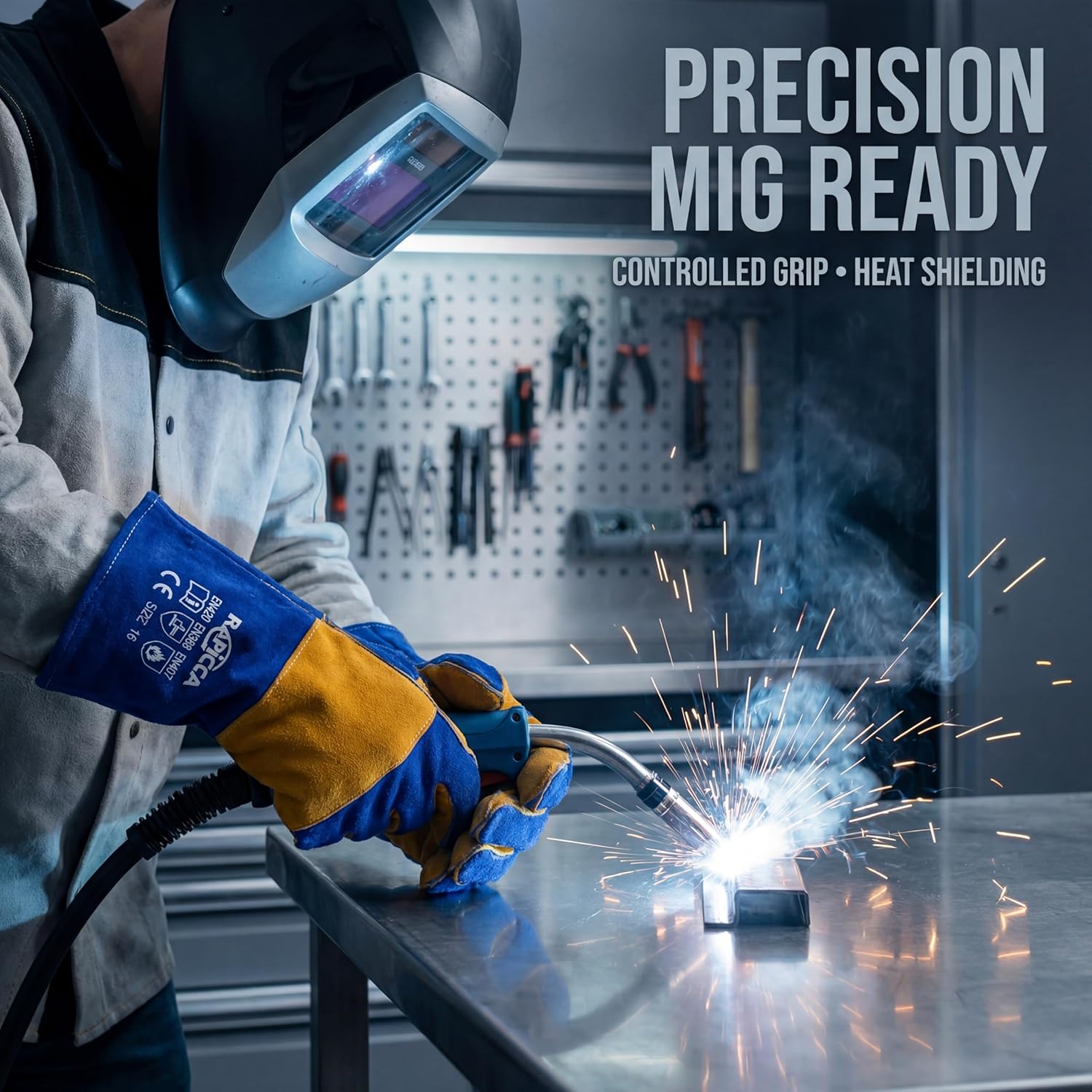 RAPICCA Welding Gloves Fire Heat Resistant: Blue 16IN 932℉ - Fireproof Leather For Stick Mig Flux-Core Welder Forge Blacksmith Fireplace Wood Stove Fire Pit Grill Oven Furnace Handling Dry Ice - Image 8