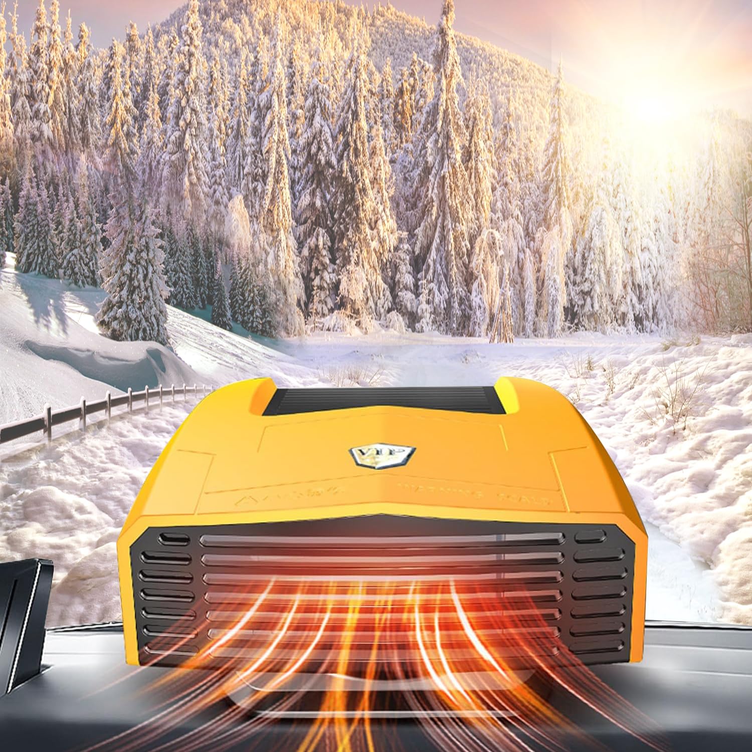 Photo 1 of 2024 Upgrade Car Heater Portable Fan,12V 150W Fast Heating Quickly Defrost Defogger, 2 in 1 Heater & Cooler Automobile Adjustable Thermostat Plug in Cigarette Lighter for All Cars (Yellow)