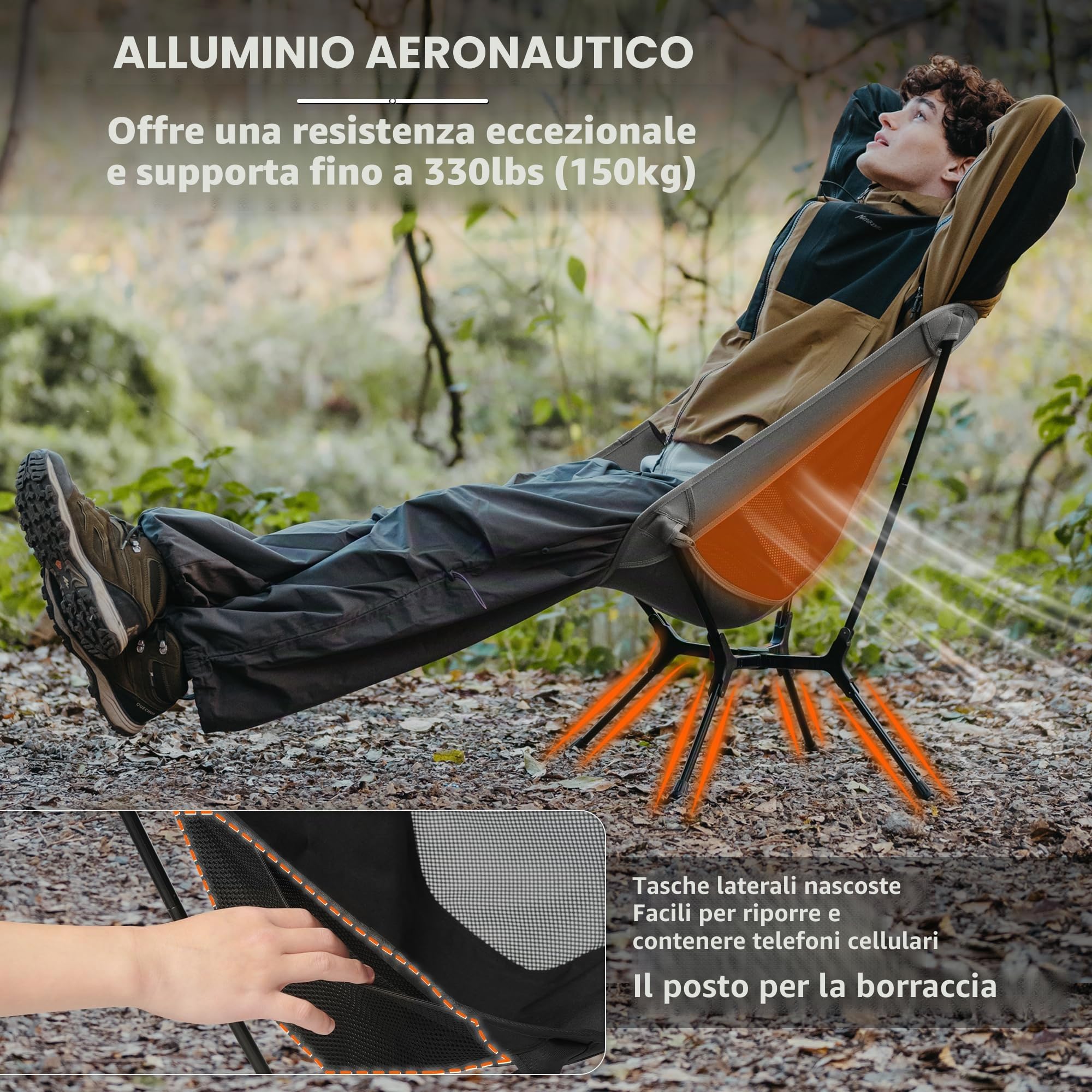 Naturehike Sedia da campeggio pieghevole ultraleggera – Piccola conservazione e design robusto per campeggio, picnic e attività all'aperto come escursioni