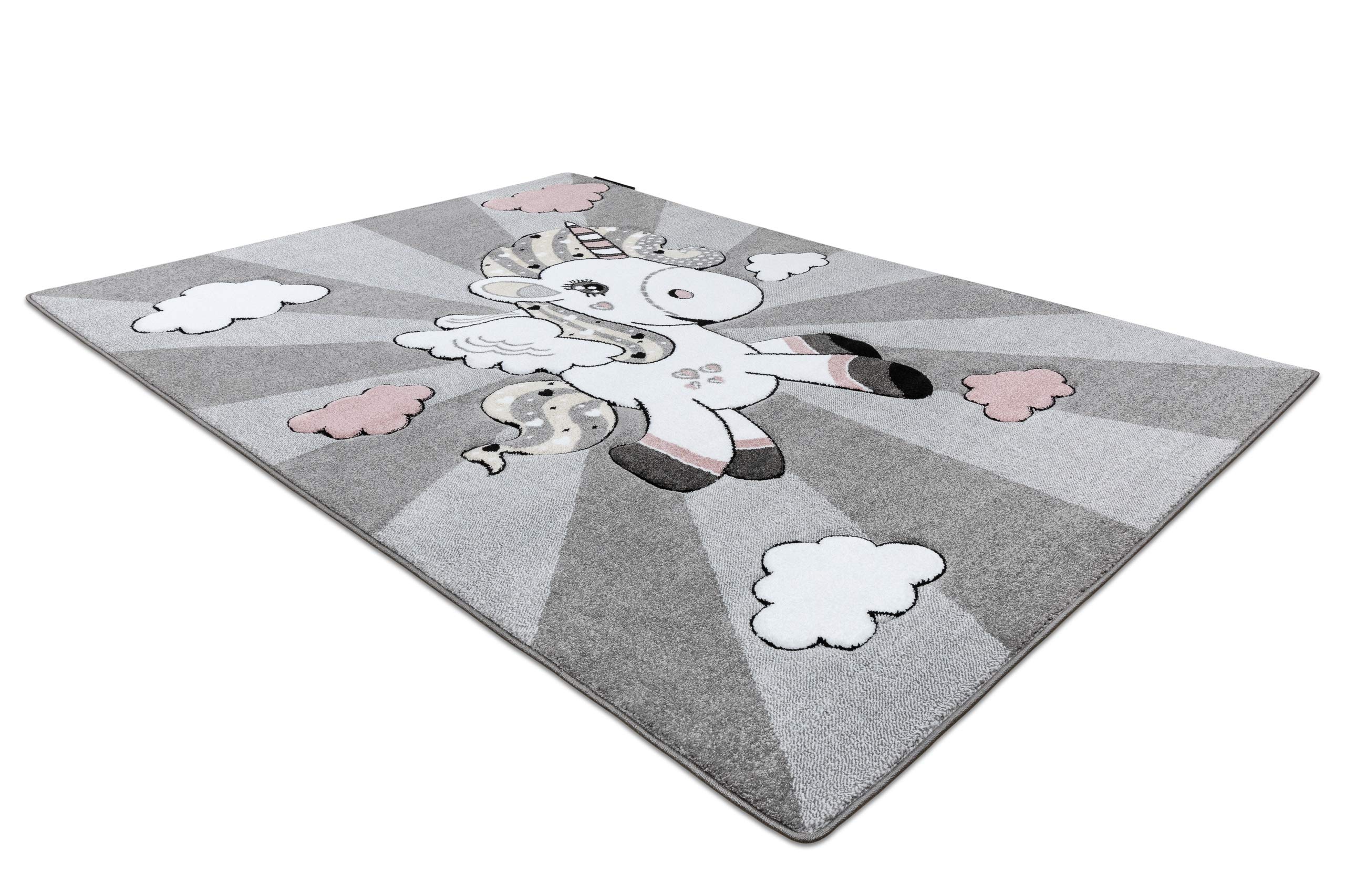 RugsX Dywan dziecięcy Petit do pokoju dla niemowląt, dywan do zabawy, pokój dziecięcy, jednorożec, szary 160 x 220 cm