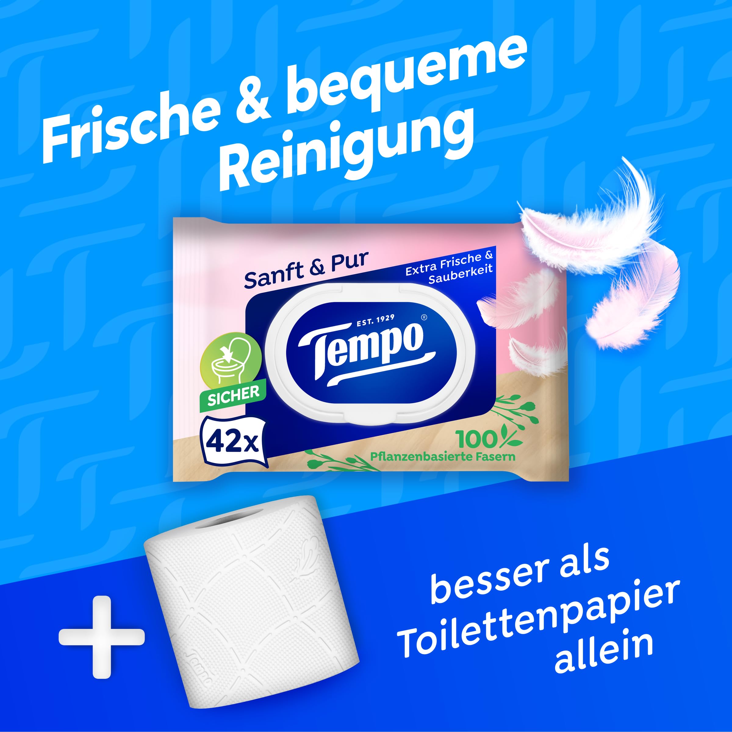 Tempo Salviette umidificate "Delicato & Pur" – Mega Pack – 16 confezioni da 42 panni – Duo Packs – Carta igienica umida dermatologicamente testata e pH neutro sulla pelle