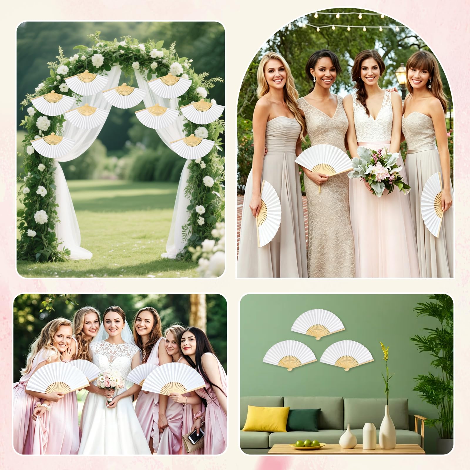 40 Stück Fächer Hochzeit Handfächer Hochzeitsdeko Fächer Weiß Handfächer Papierfächer Hochzeit Deko Faltfächer Fecher Damen Hochzeit Gäste für Sommer Party, Fotografie, Wand Dekoration