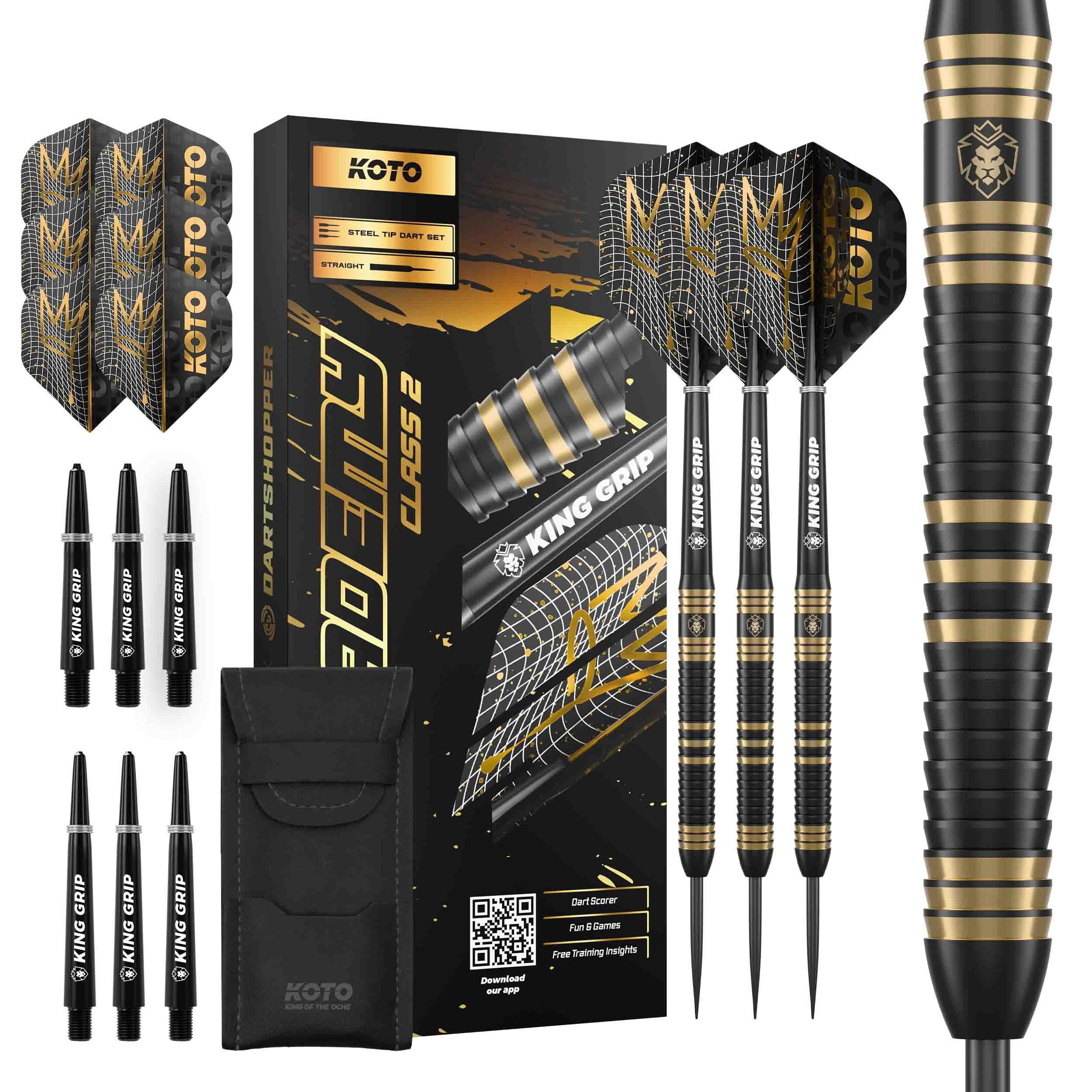 Fléchettes Academy Class 2 13 G Argent Bleu Grip Annulaire Solide Flights Shafts Étui