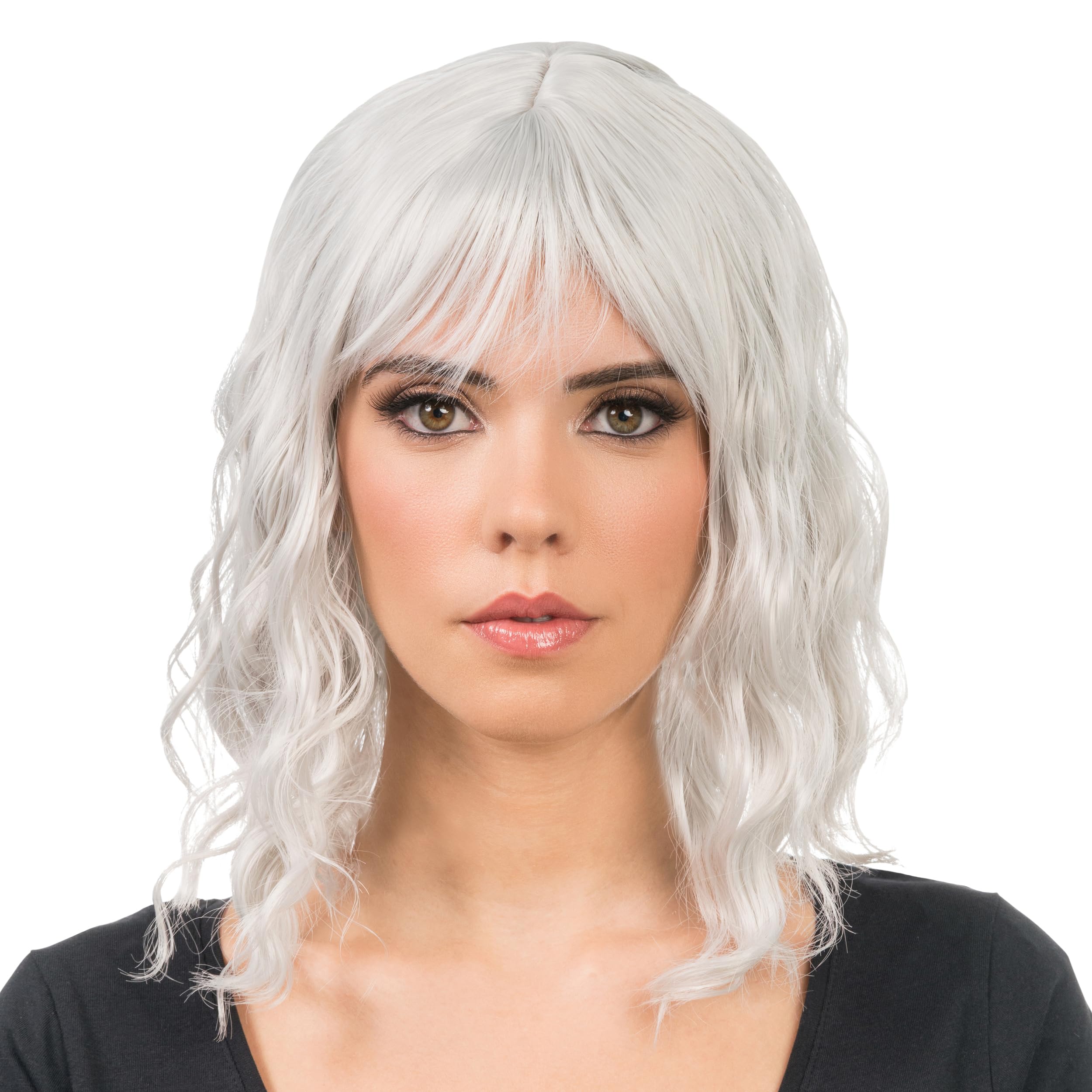 Chaks - Women's Short Curly Hair Wig 35 cm Bob Wavy with Fringe Made of Polyester, Festival, Carnival, Cosplay