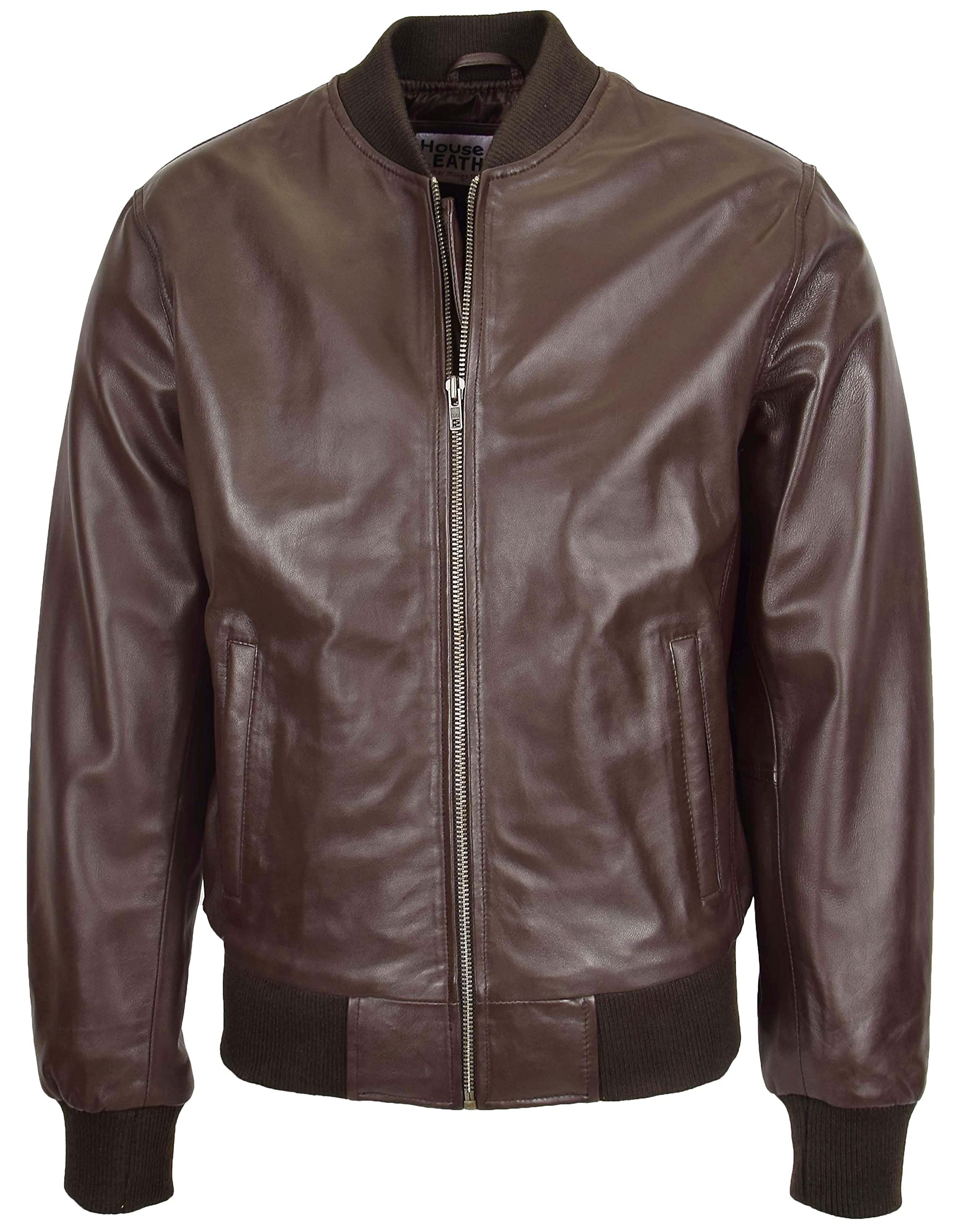 Mens Real Leather Bomber Jacket MA-1 Varsity Style Ryan (UK, Alpha, XXL, Regular, Regular, Brown)