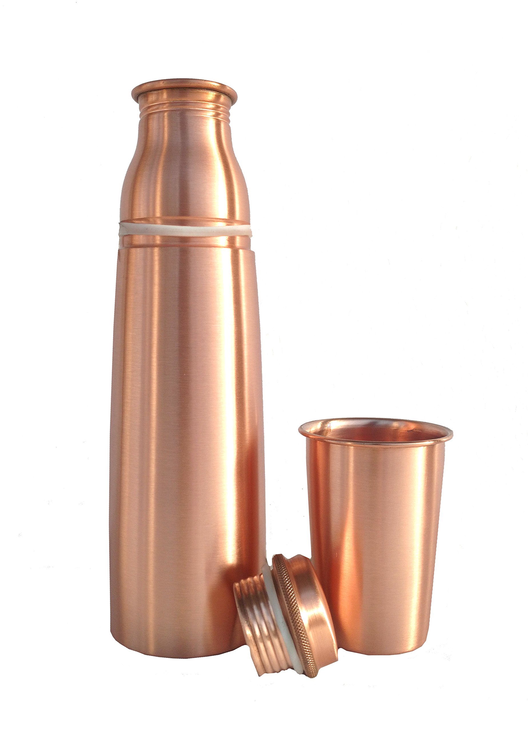 Botella de agua de cobre puro de 950 ml de capacidad con tapa de cristal de 200 ml de capacidad para yoga, sin articulación