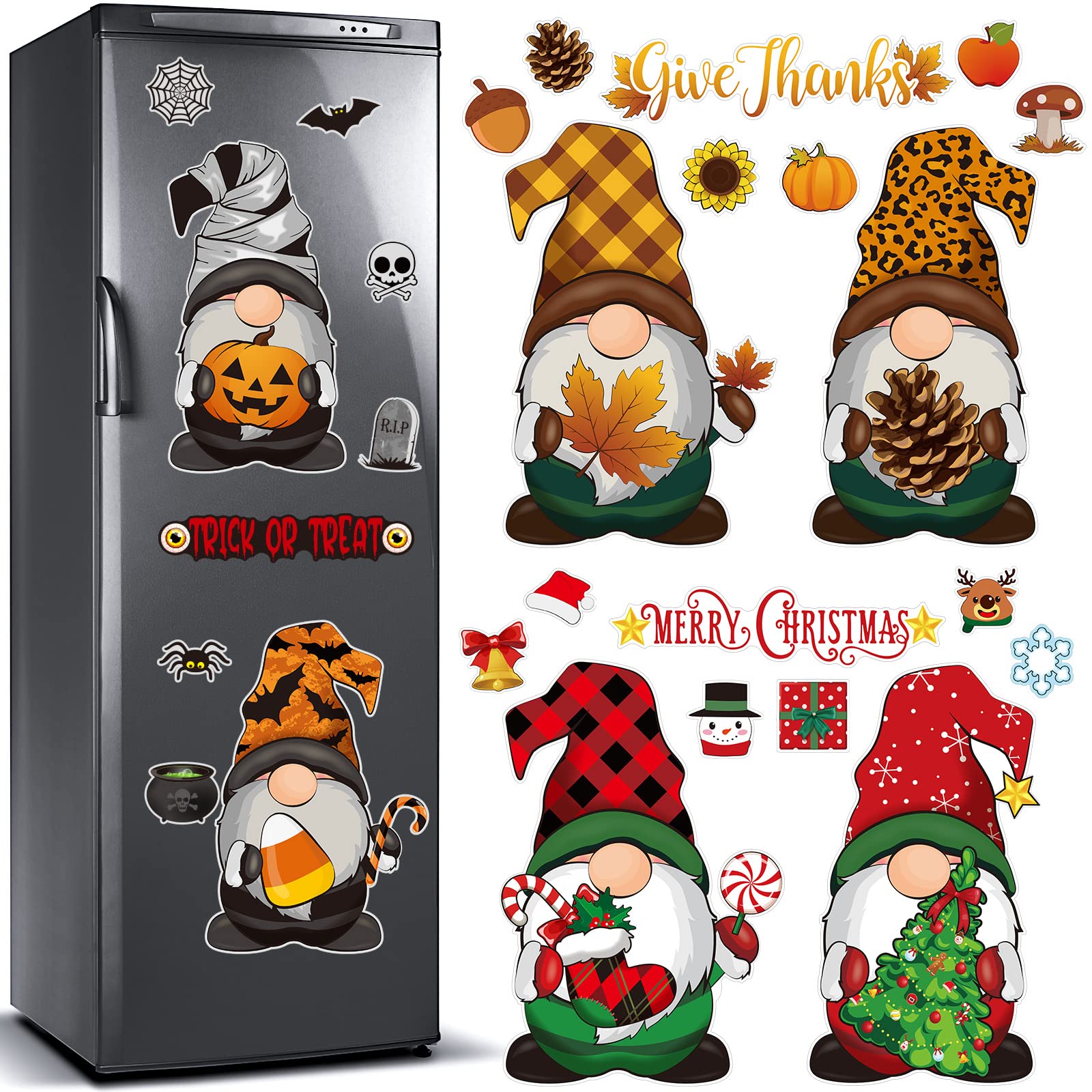 Sratte27 Pieces Merry Christmas Refrigerator Magnets Holiday Frigerator Magnets DIY Gnome Fridge Magnetic Stickers for Home Kitchen Refrigerator Car Metal Decorations Supplies