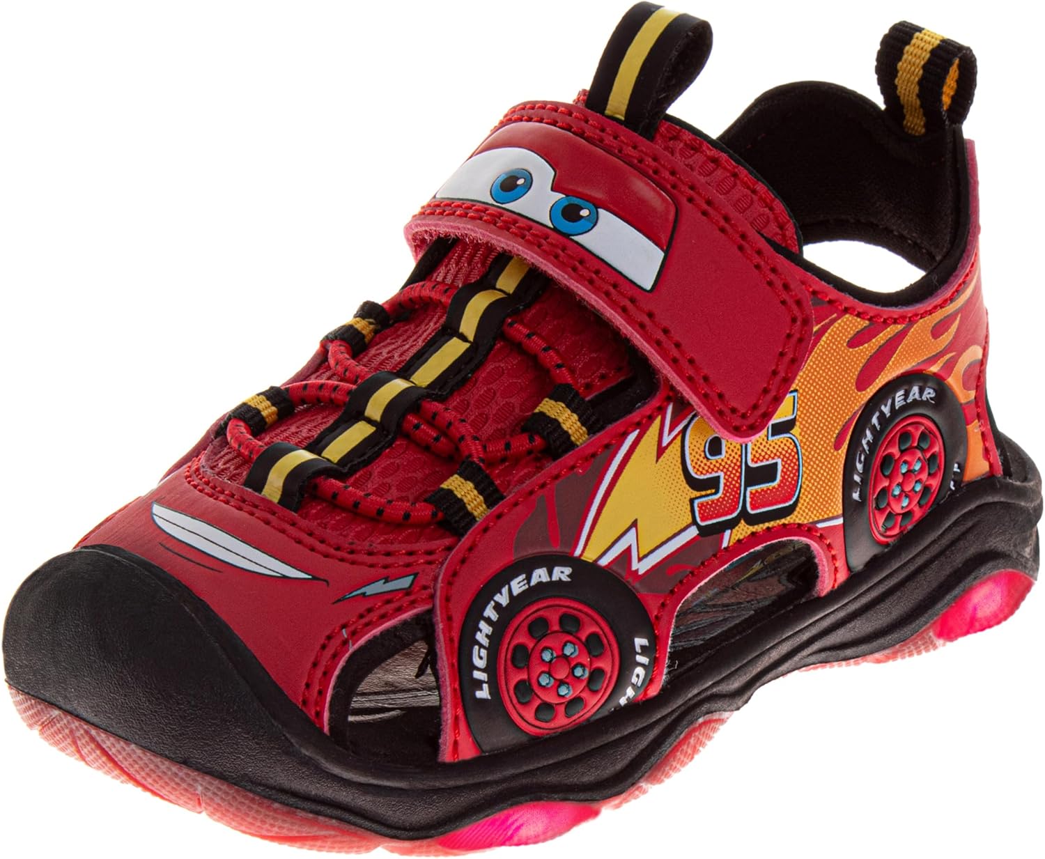Disney Cars Lightning McQueen Kids Boys Sandal LED Light Up Strap Sandals For Boy Size Toddler/Little Kid/Big Kid