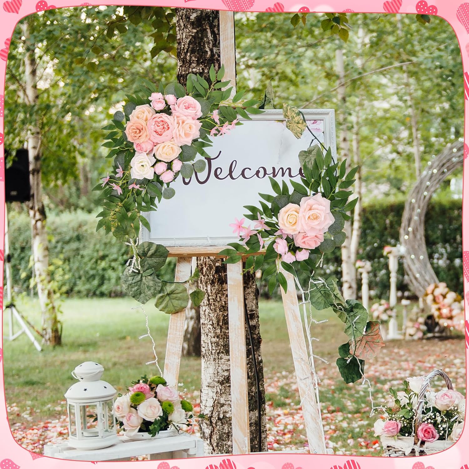 2 Pcs Wedding Arch Decorations - Reusable Artificial Hanging Flowers Floral Swag Greenery Garland for Wedding Welcome Sign Backdrop Bridal Ceremony Reception Backdrop Decoration(Light Pink