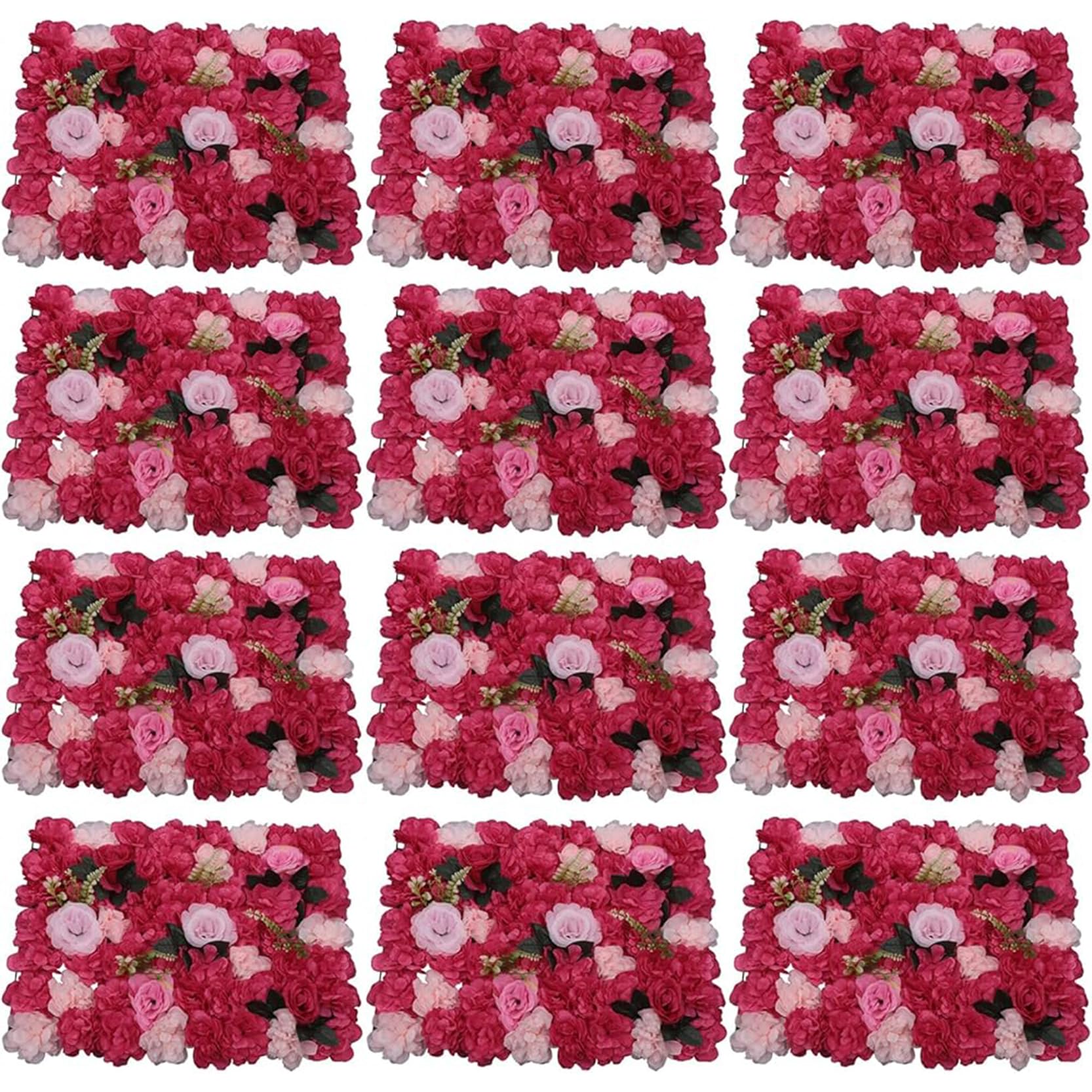 GOUZIBHD 23.6 x 15.7 Inch Silk Flower Panels for Garden Patio Wedding Indoor Outdoor Decor,Flower Wall Panel Set Faux Flower Wall Background Floral Wall,12PCS(Color:Red)