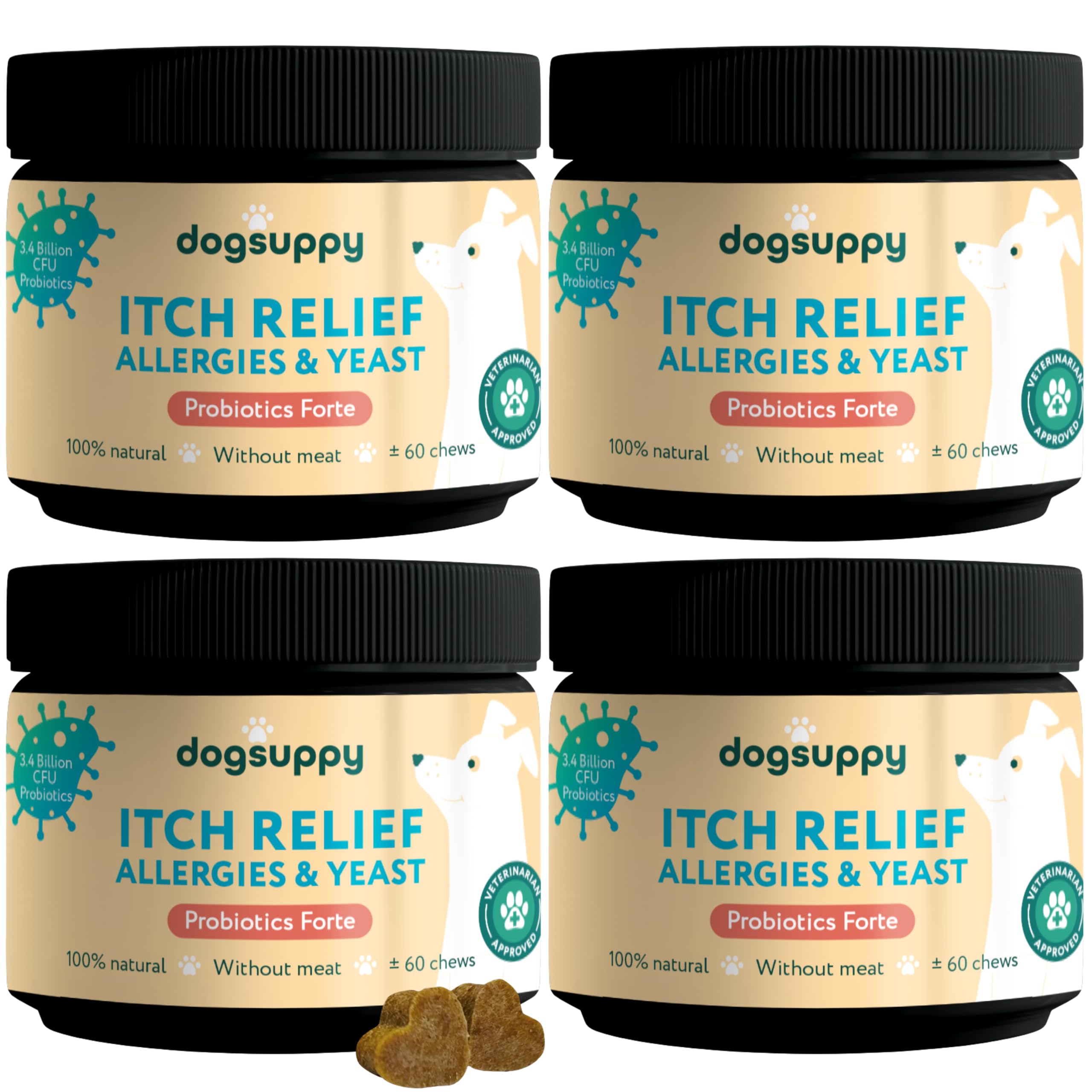 DogSuppy Itch Relief For Dogs – Relieves Itching, Scratching, Licking, Allergies & Yeast, 100% Natural, Supports Gut Health & Immunity – For Small, Medium & Large Dogs | 240 Chews (720g), Without meat
