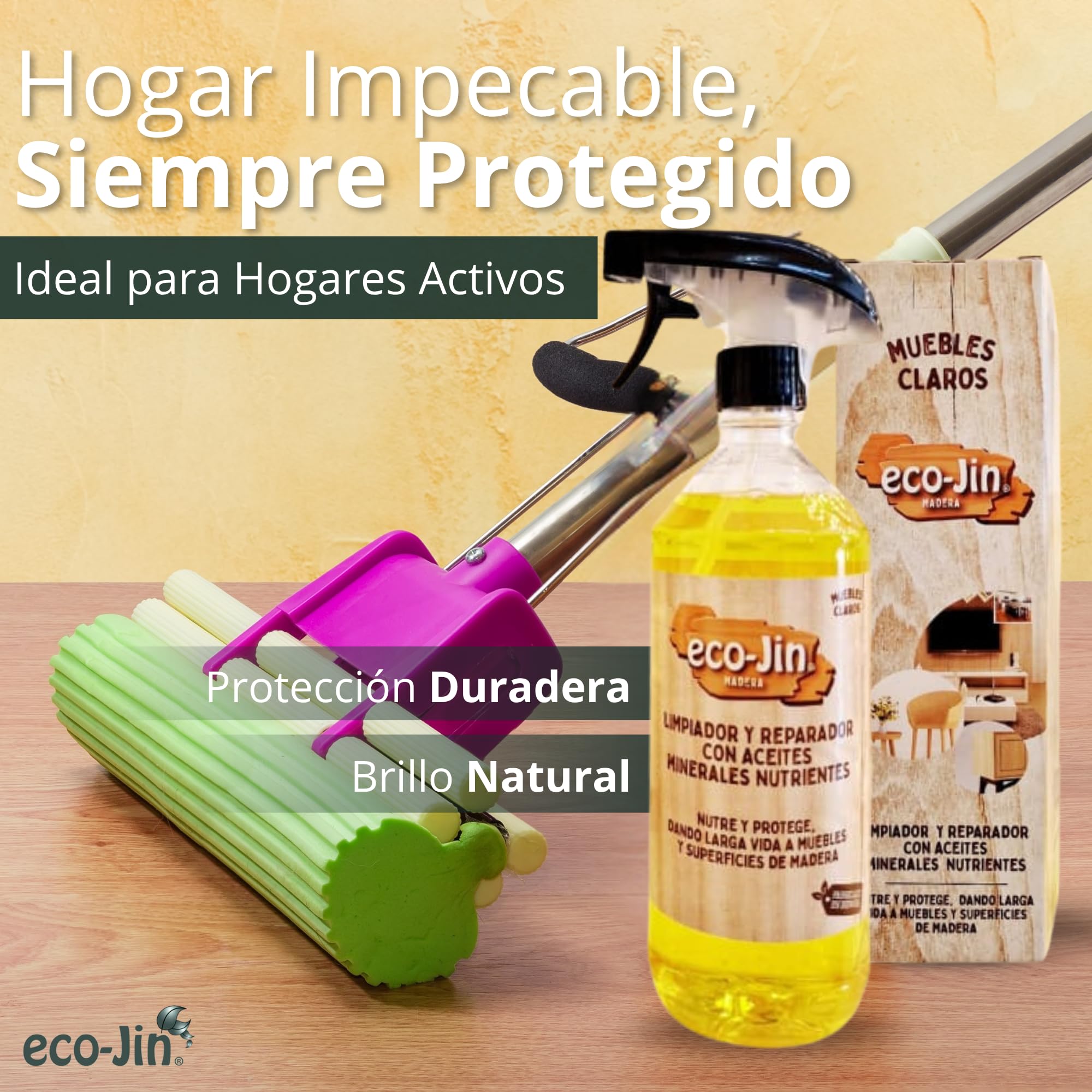 Eco-Jin Pack Oleo Madera Oscura | Bayeta Microfibra | Vitro Twist | Big Inox | Limpiador y Reparador con Aceites Naturales