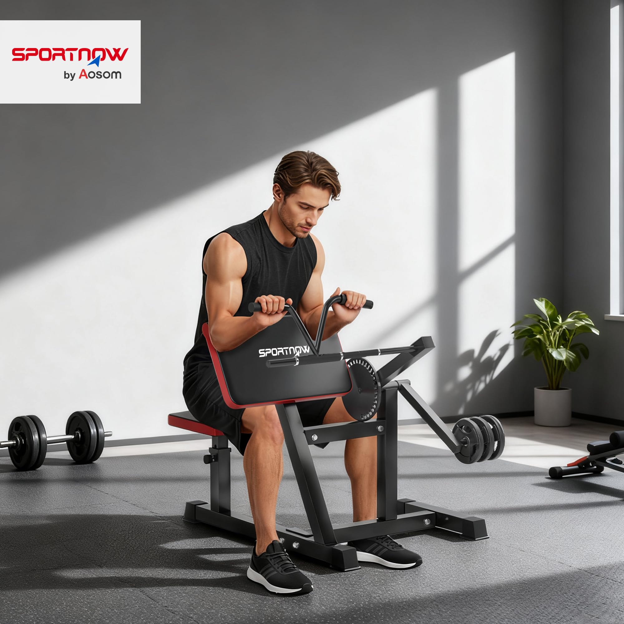 SPORTNOW Máquina de Bíceps y Tríceps 2 en 1, Banco de Curl de Predicador con Asiento y Apoyo de Codo Ajustables, Máquina de Curl de Bíceps y Extensión de Tríceps para Entrenamiento en Gimnasio, Casa