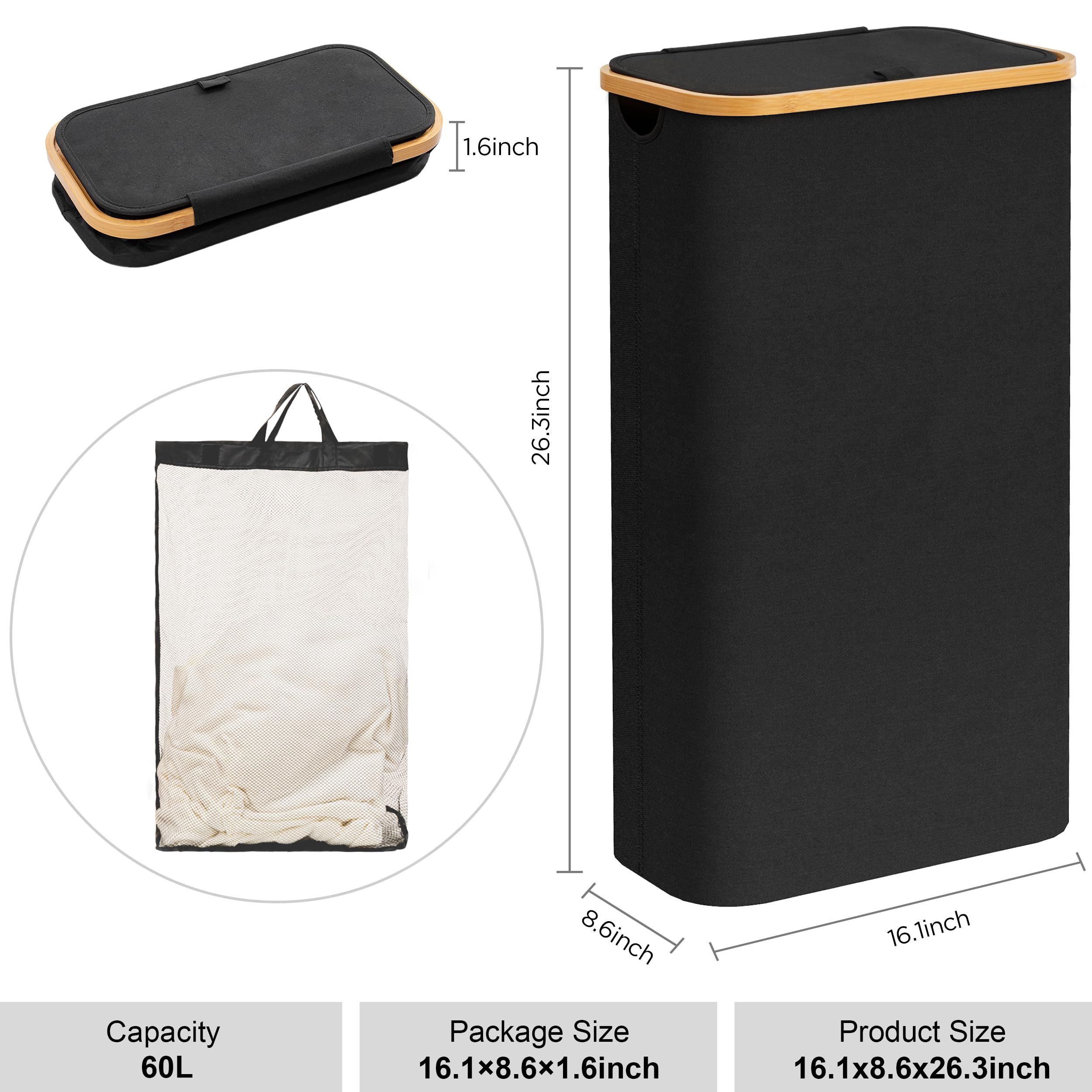 Panier à Linge Avec Couvercle 60 L - Pliable, Sac Intérieur Amovible - Poignées En Bambou - Pour Salle De Bain, Chambre, Dortoir - Rose