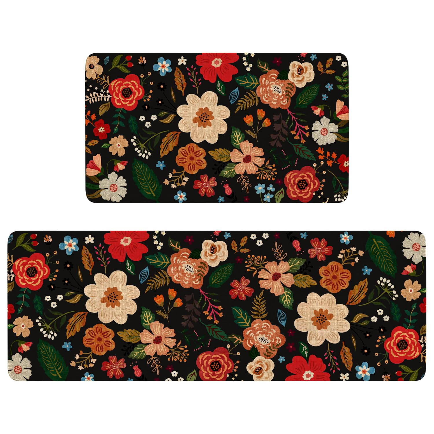 Xsinufn Boho Floral Kitchen Mat Set of 2,Modern Farmhouse Flowers Kitchen Rugs and Mats Non Skid Washable,Spring Summer Bohemian Kitchen Runner Rugs