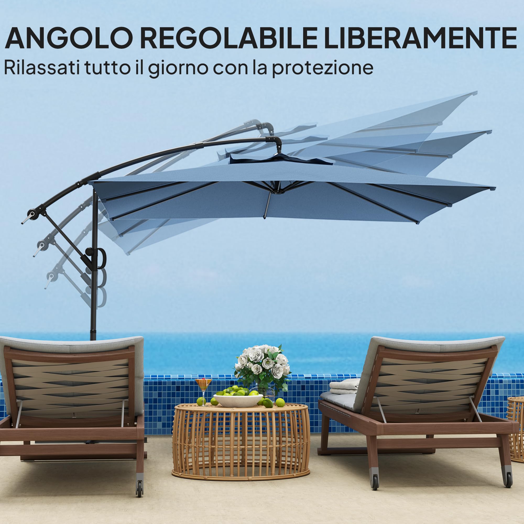 Outsunny Ombrellone Decentrato 3x3.25m con Tettuccio Regolabile a 360°, Base a Croce, Prese d'Aria e Manovella, Ombrellone da Giardino Inclinabile in Metallo, per Cortile, Terrazza, UV50+