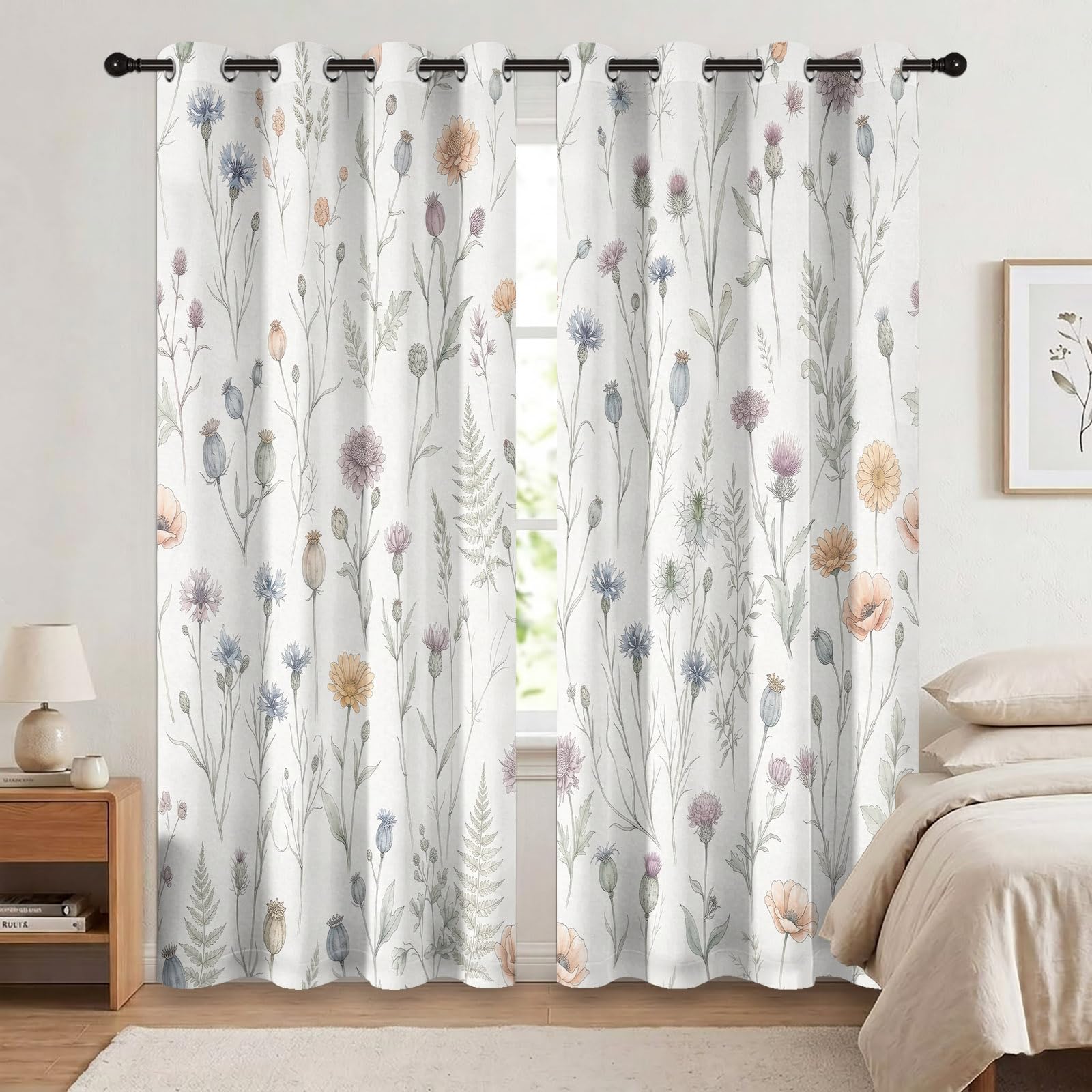 Kwiatowa termiczna zasłona zaciemniająca kwiatowy cieniowany akwarela shabby szykowna dekoracja salonu zasłony zaciemniające do sypialni, wystrój okna 70 l x 240 H cm (2 panele), beżowy
