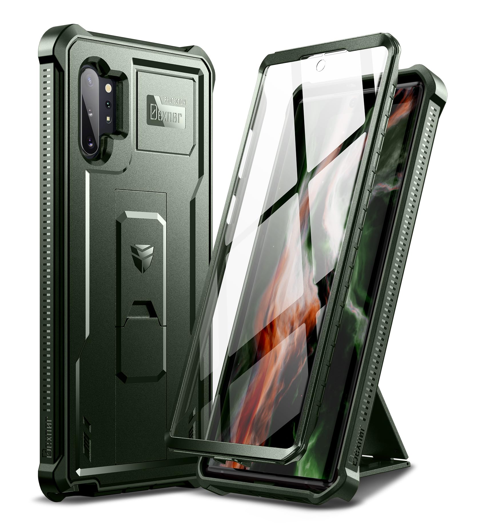 Dexnor Cover Per Samsung Galaxy Note 10 Plus, Custodia Con Protezione Per Lo Schermo Integrata Di Grado Custodia Protettiva Resistente Agli Urti 360 Completa Con Supporto - Verde Militare-image
