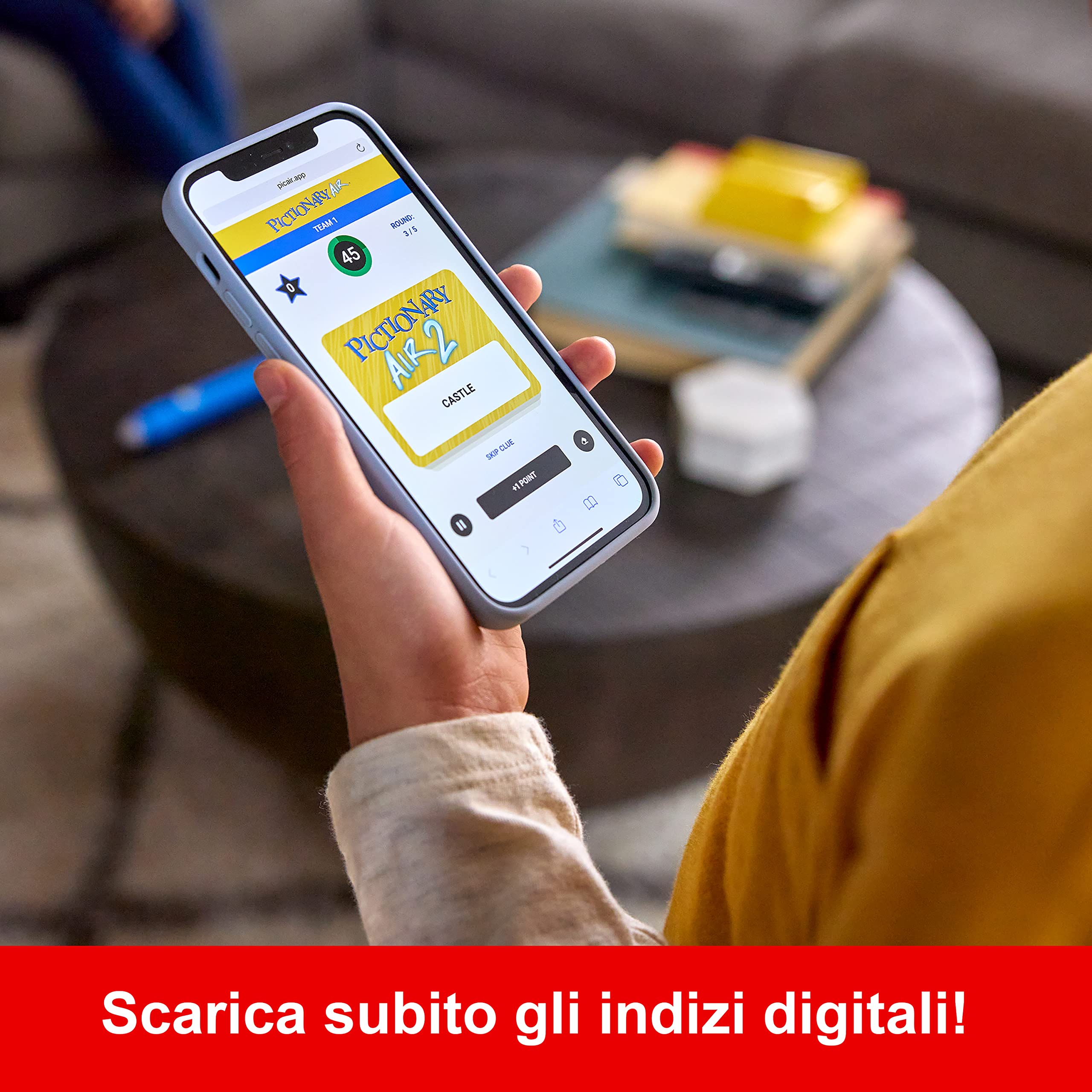 Mattel GamesPictionary Air 2, Gioco Divertente per disegnare in Aria e Guardare la Propria creazione apparire sullo Schermo, Giocattolo per Famiglie, Adulti e Bambini 6+ Anni, HNT74