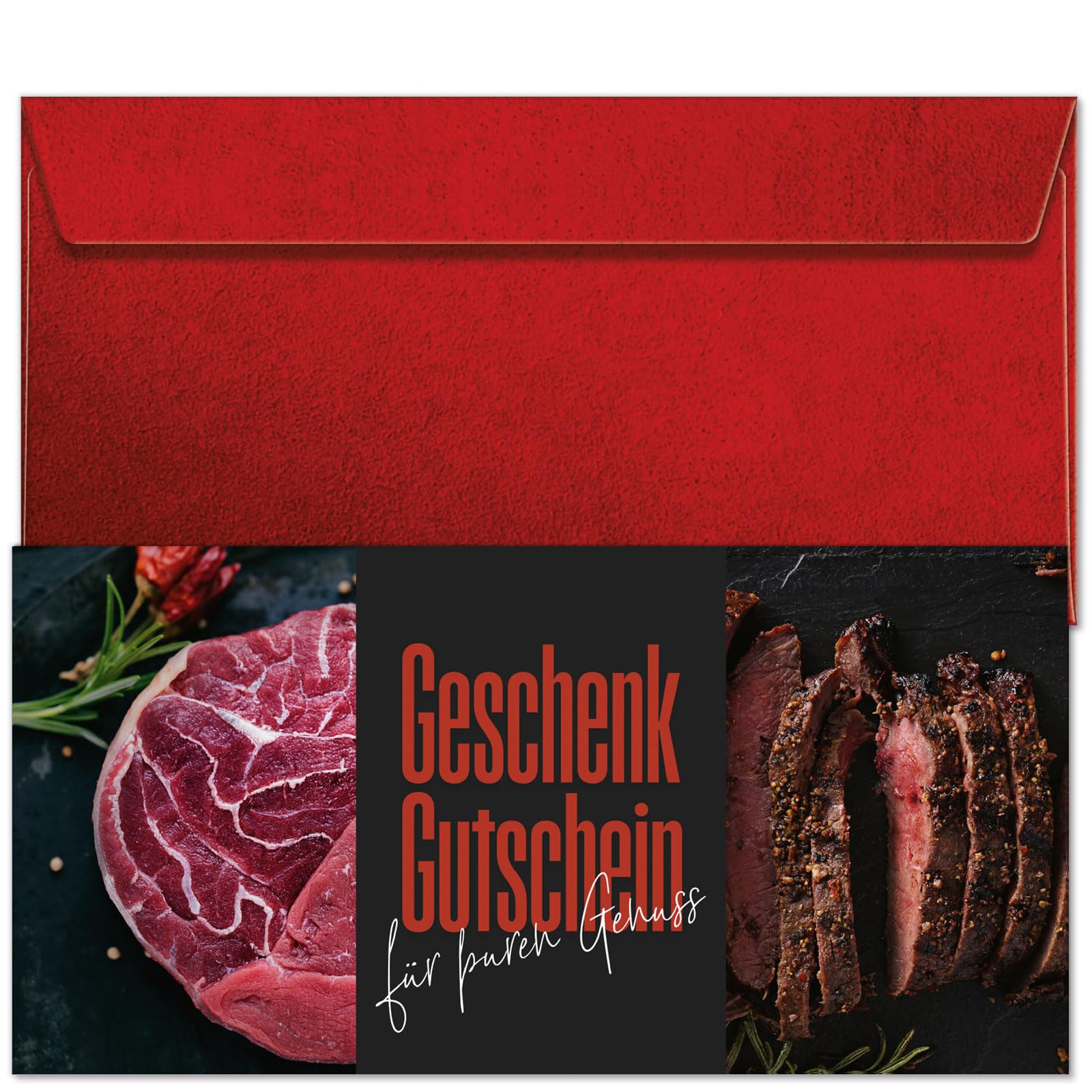 GESCHENKGUTSCHEINcom - 50 Gutscheine blanko mit Umschlag für Fleischerei Metzgerei Kunden. Metzgergutschein - Vordruck/Formular M92100-1-50