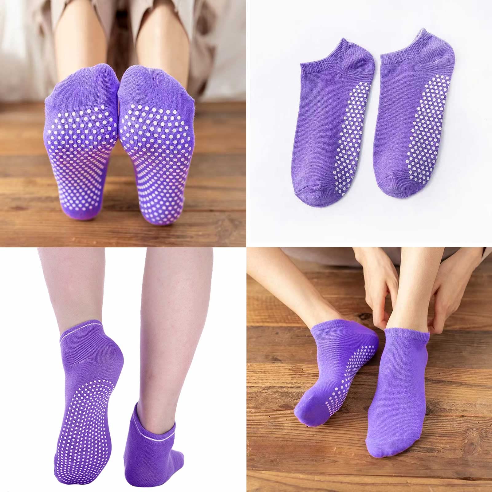 3 Paia Calze Antiscivolo per Donna e Uomo Sport Calze da Sport Yoga Pilates Fitness Arti Ginnastica Cotone Adulti, Antiscivolo, caviglia con puntini in gomma (Viola/Blu/Rosa)
