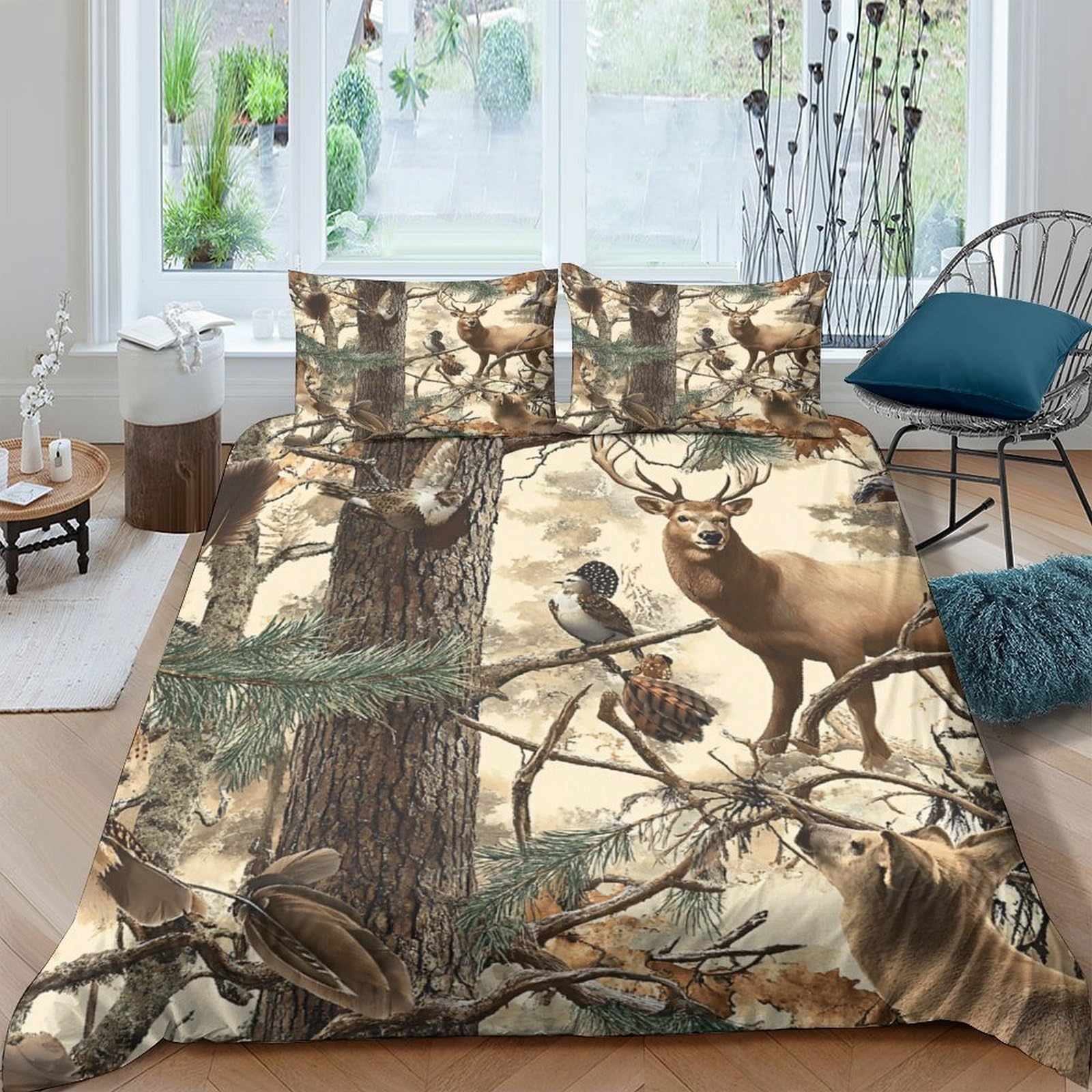 Ctjqhvkz Style-9 3D Printed Forest Deer Fitted Sheet Microfiber Soft Woodland Animals Mattress Cover For Bedroom Guest Room Decor Single（135X200cm）
