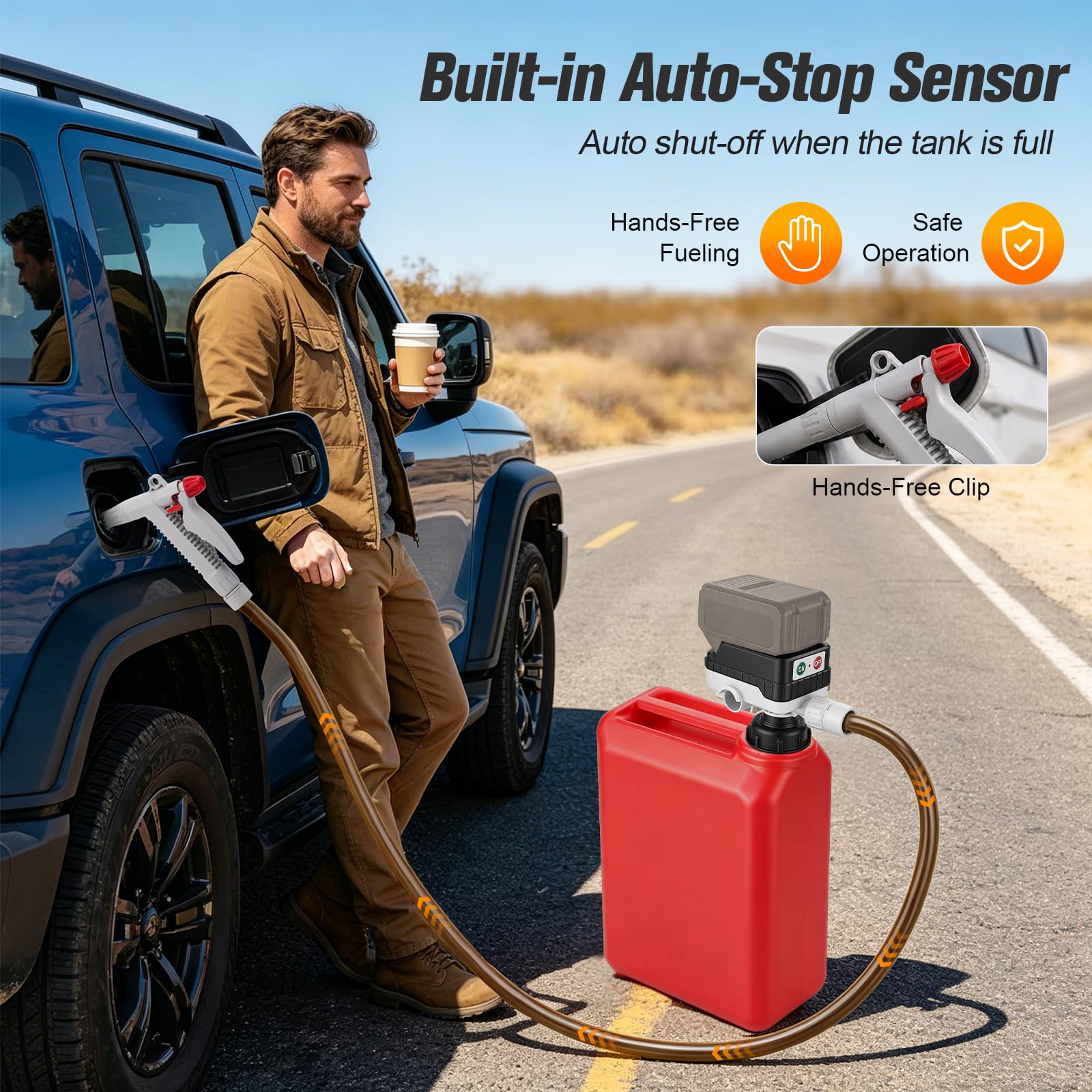 Pompe de transfert de carburant sans fil, haut débit de 15 l/min, compatible avec les batteries 18 V-21 V (non incluses), pompe à huile automatique avec tuyau de 150 cm et 4 pièces, pour
