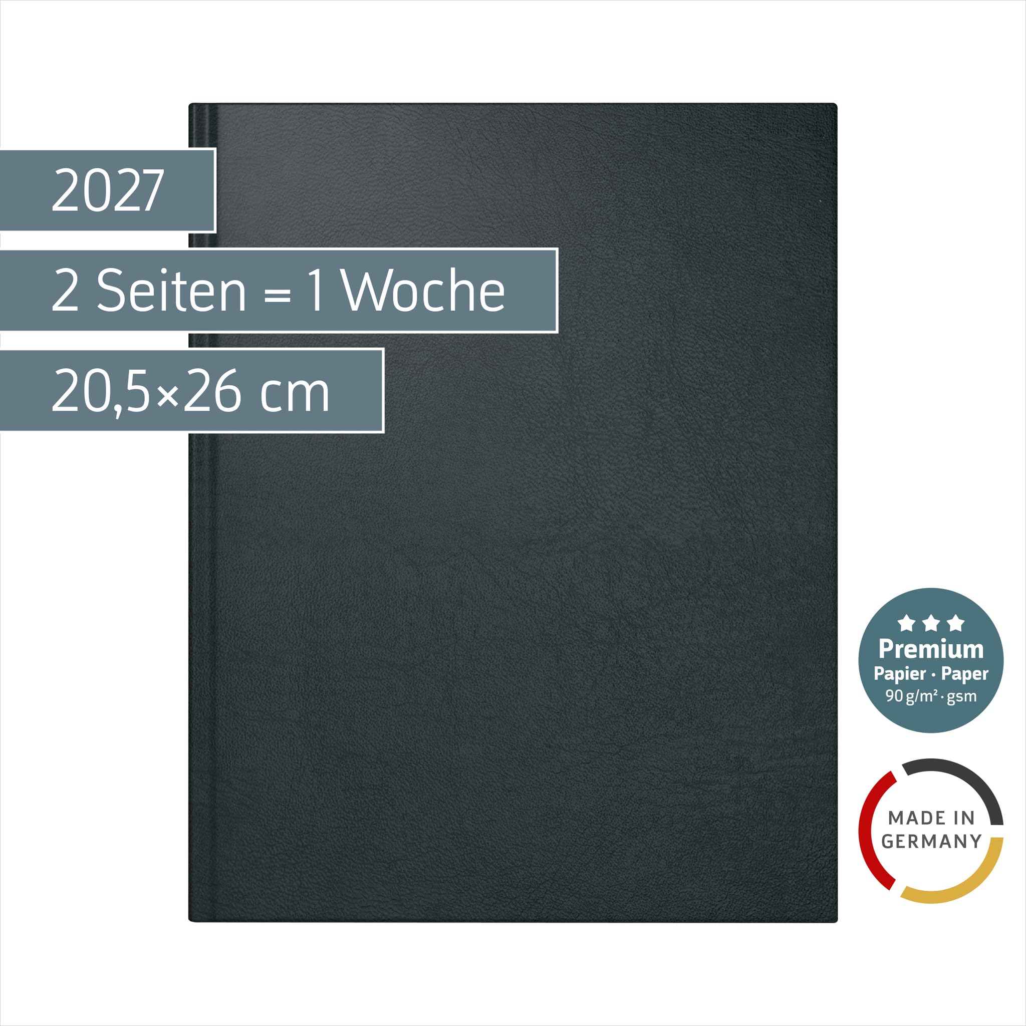 rido/idé 7024074907 Buchkalender Premium Mod. Managerkalender TM 2027 205×260 mm, Kunstleder, schwarz