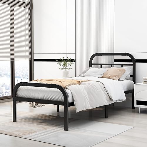 alazyhome Plataforma de metal resistente tamaño individual XL, base de cama con cabecero y estribo, soporte de acero resistente, no necesita somier,