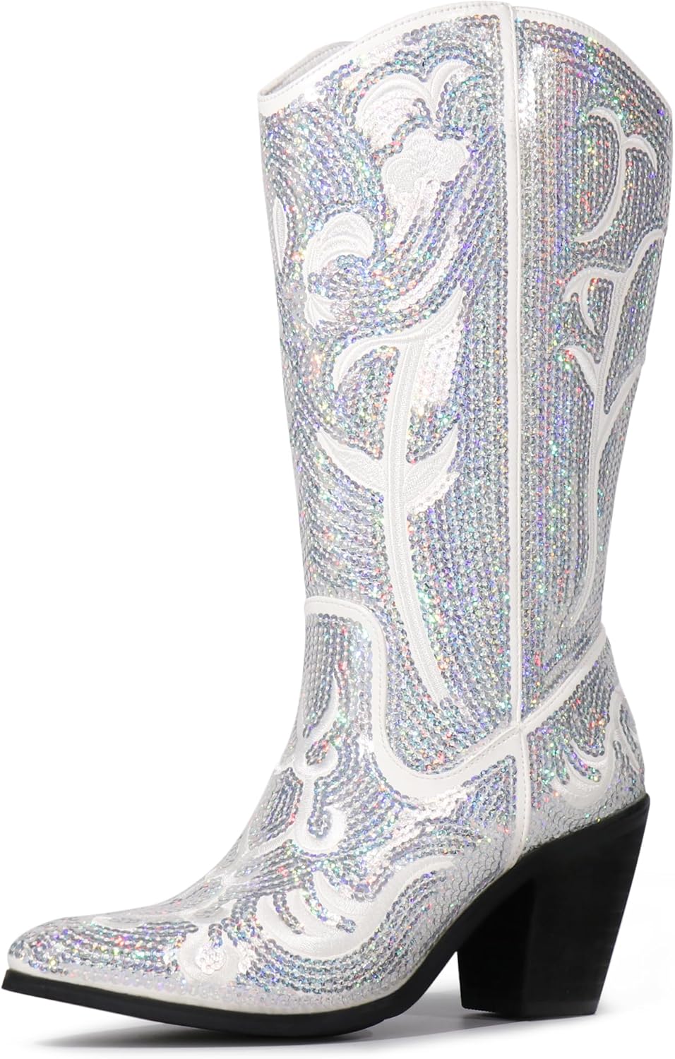 Hawkwell Women's Sequin Mid Calf Western Cowboy Boots Wide High Fashion... - Picture 7 of 30