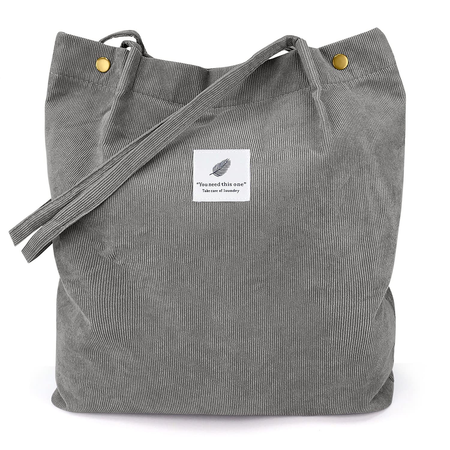 LHMTQVKCorduroy Tote Bags for Women Girls, Large Capacity , Reusable Grocery Shoulder Bag with Inner Pockets (Dark Grey), Dark Grey, Large