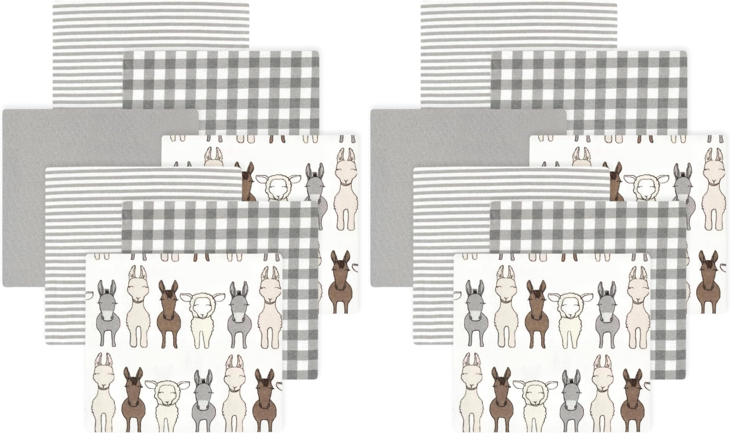 Hudson Baby Little Treasure Cotton Poly Flannel Receiving Blankets Multipack, Beige Farm Friends, 30x30 inches (Pack of 2)