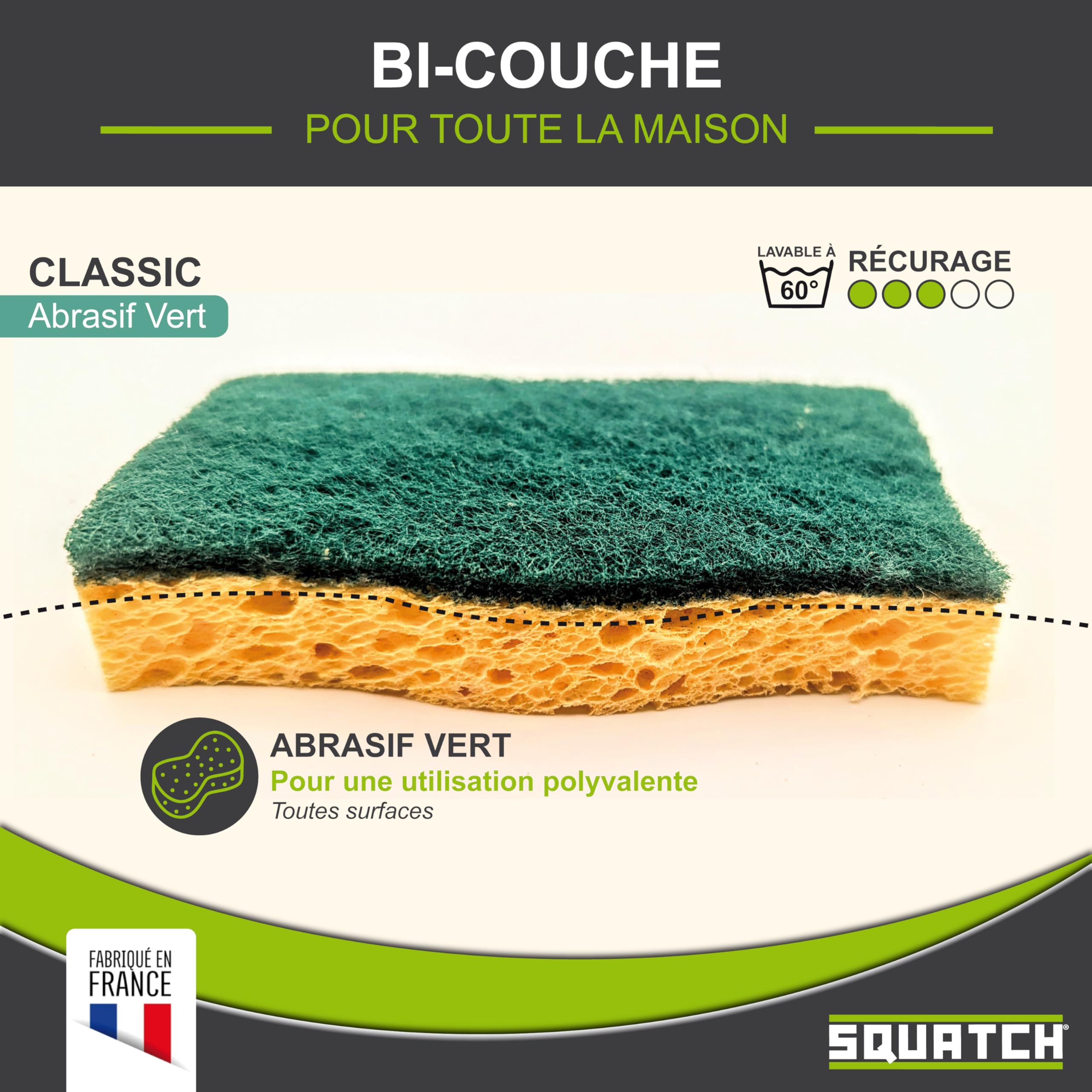 SQUATCH® Classic Lot de 10 Éponges Vaisselle Cellulose Ultra Absorbantes