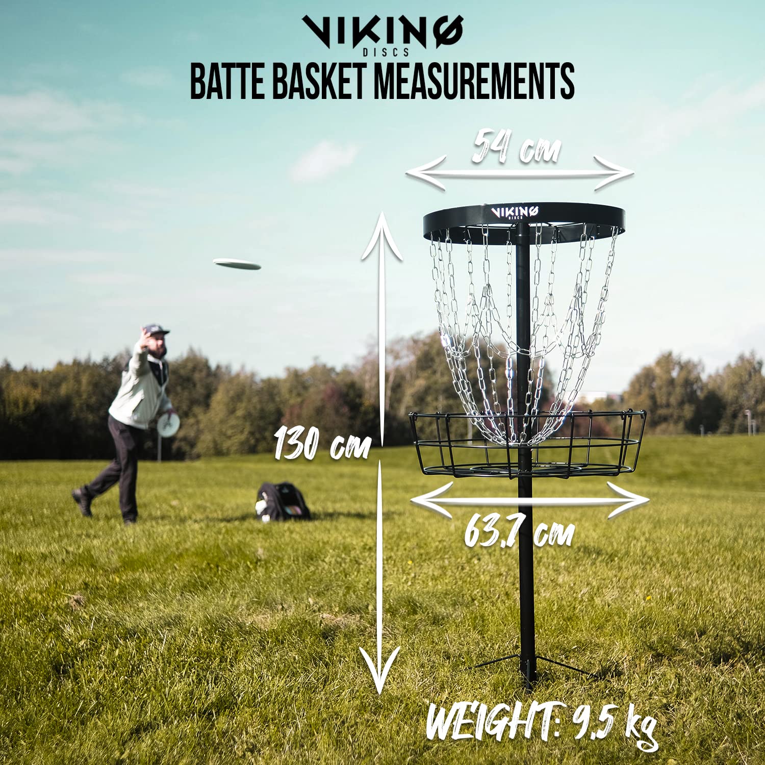 Viking Discs Battle Basket Pro Disc Golf Korb 130 cm Hoch - Leichtes und Tragbares Frisbee Golf-Ziel - Stark und Stabil - Für Putting-Übungen und die Gestaltung des Heimkurses, Schwarz