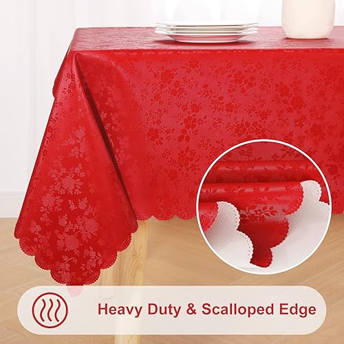 Miniatura 5 de smiry Mantel rectangular, mantel de vinilo resistente al agua, lavable, para cocina y comedor (rojo, 54 x 78 pulgadas)