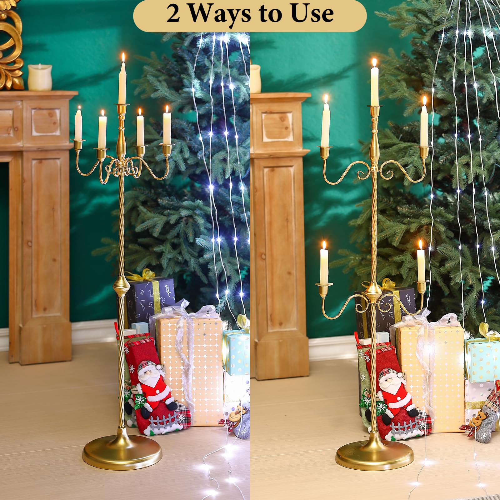 Candelabro de suelo de 42.75 pulgadas, 2 portavelas dorados de 5 brazos, centro de mesa alto para velas cónicas, candelabros de pie de metal para boda, fiesta de cumpleaños, decoración del