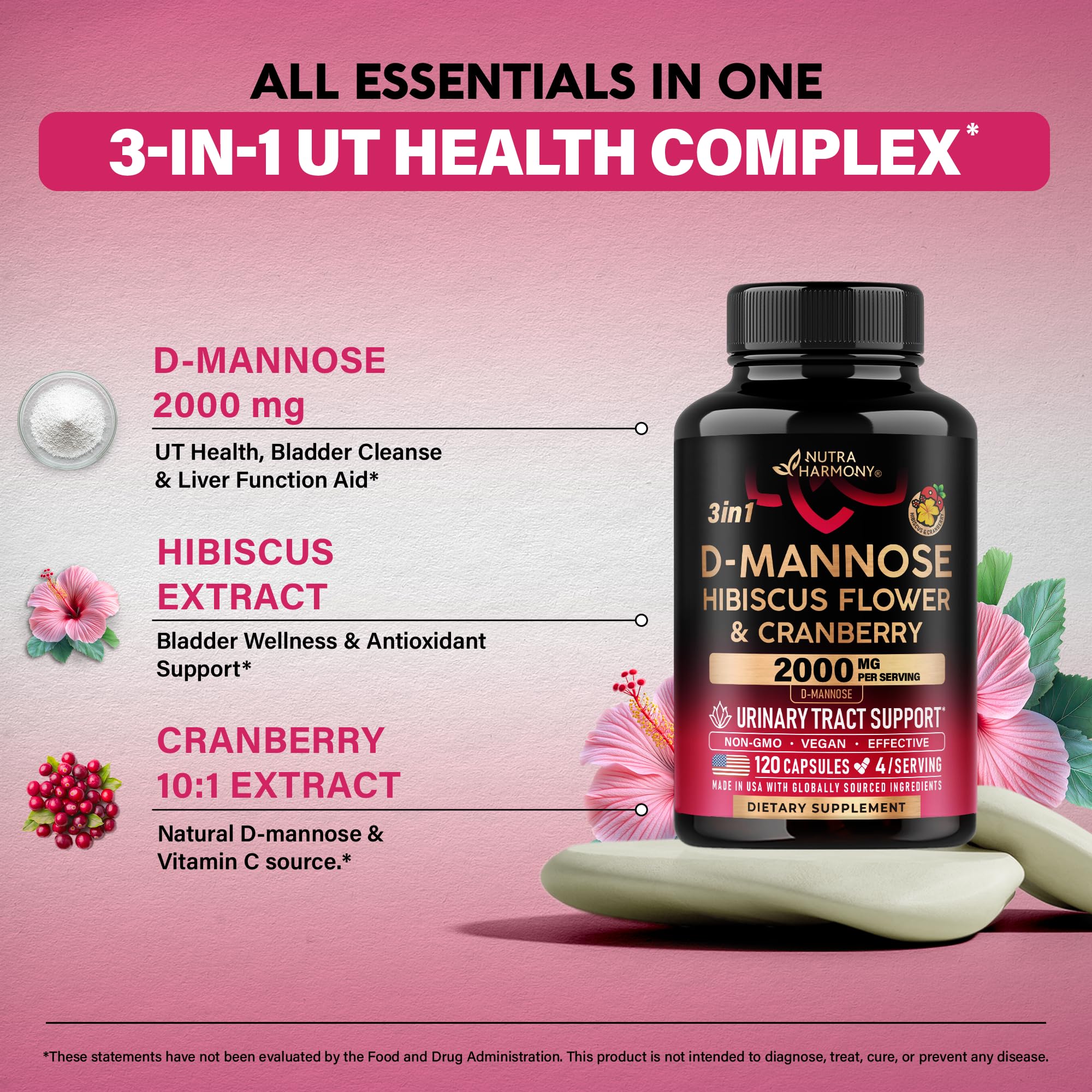 D-Mannose 2000mg w/ Cranberry & Hibiscus - Urinary Tract Health - 120 Caps — Amazon image 8