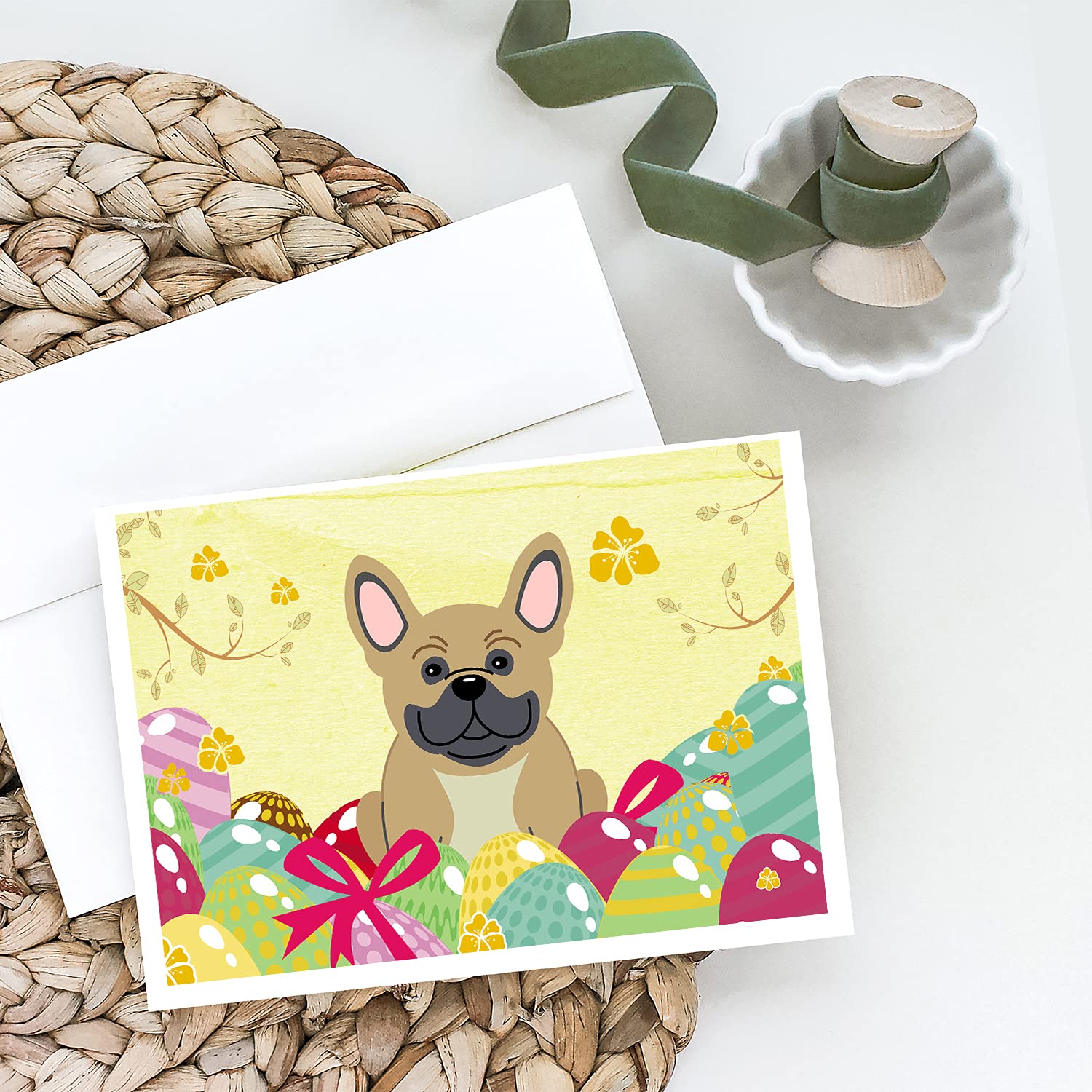 Caroline's Treasures Lot de 8 cartes de vœux et enveloppes Motif bouledogue français Crème