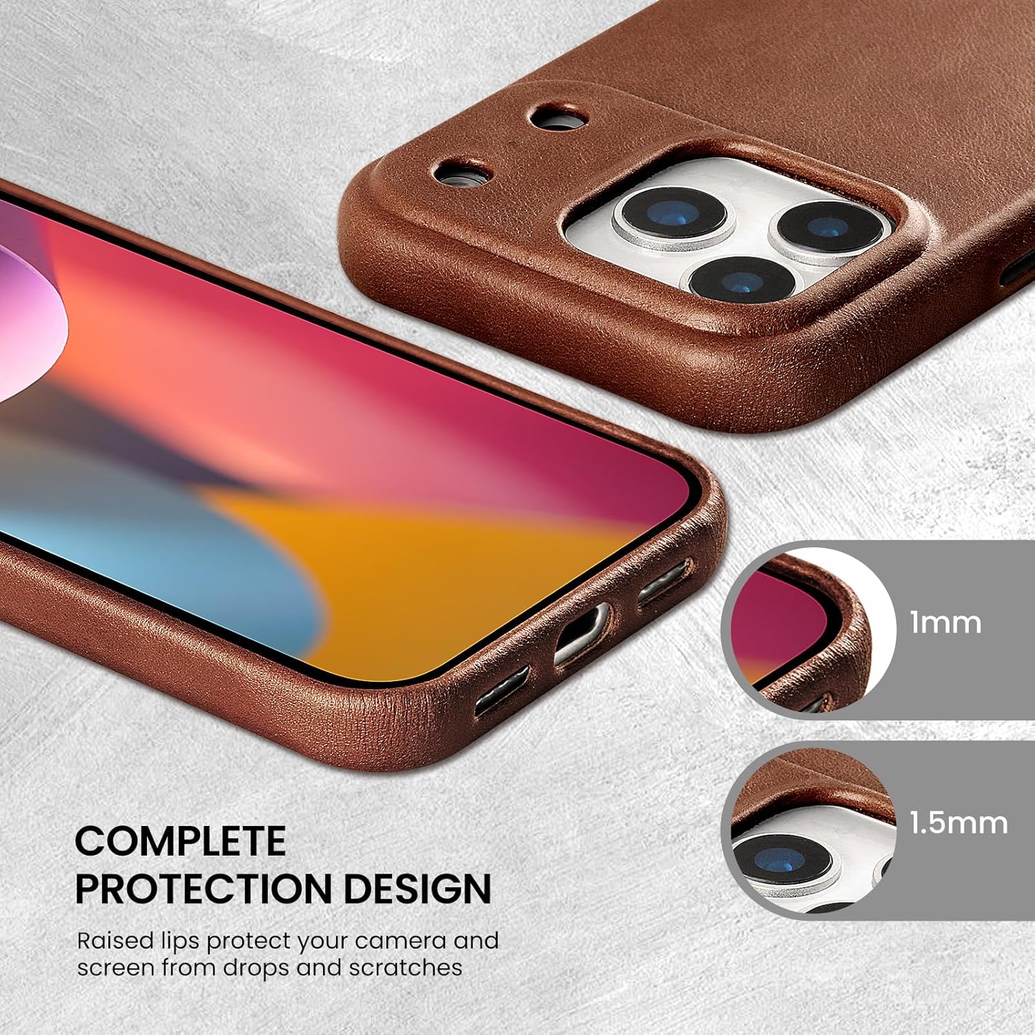 LUCKYCOIN for iPhone 17 Pro Full Genuine Leather Phone Case, Built-in Camera Control/Comprehensive Camera Protection/Compatible with MagSafe, Premium Leather Magnetic Phone Cover - Dark Brown - Image 3