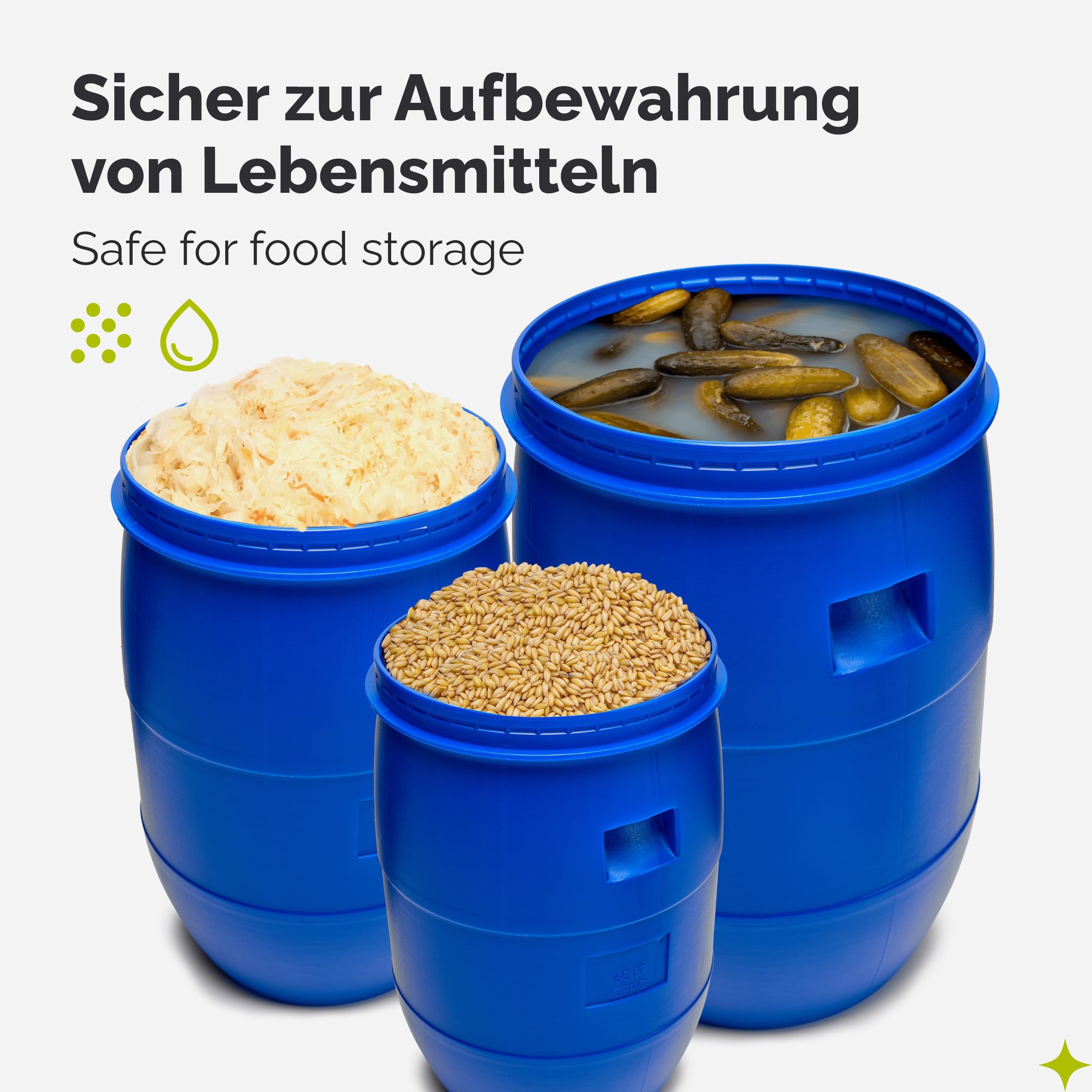 Garronda Set 2X 60 Liter Deckelfass Weithalsfass aus HDPE Regenfass für Garten Fass 60l Wassertonne Futtertonne Wasserbehälter Universalfass Wasserfass Lebensmittelfass Wassertank GD-0122, Blau