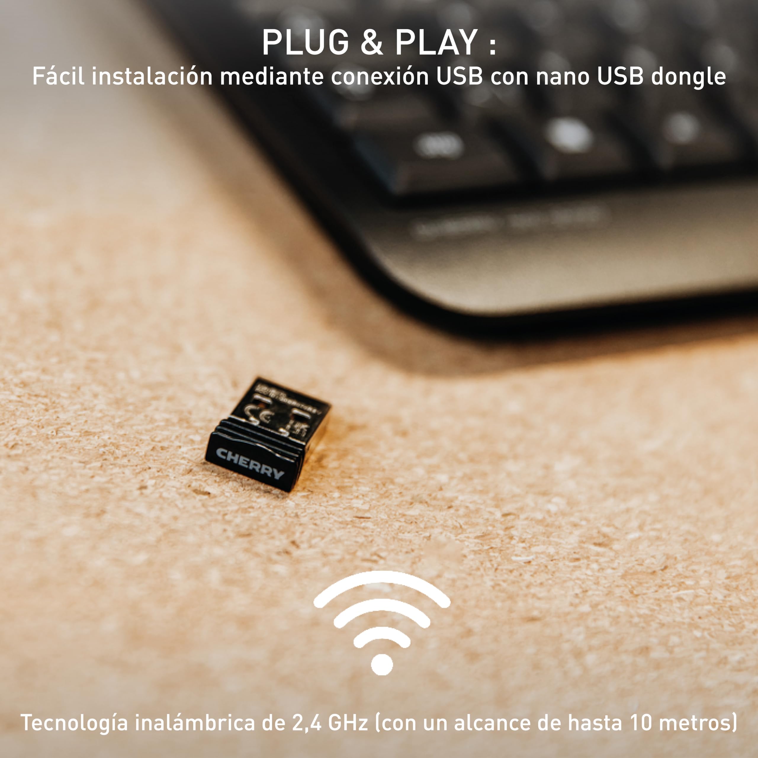 CHERRY KW 3000, Teclado Inalámbrico con Teclado Numérico, Distribución de Teclado Español (QWERTY), Radiofrecuencia de 2,4 GHz, Teclas Silenciosas, Diseño Plano, Funciona con Pilas, Negro
