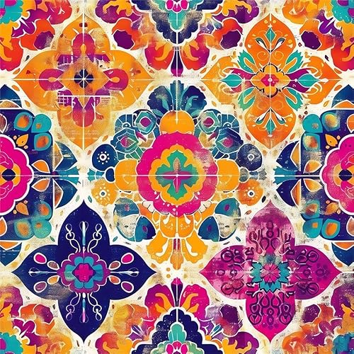 Yzogbry Vintage Yellow Purple Blue Moroccan Peel and Stick Wallpaper Wall Decor Self Adhesive Wall Paper Stick on Easy Peel Off Contact for Renter Apartment