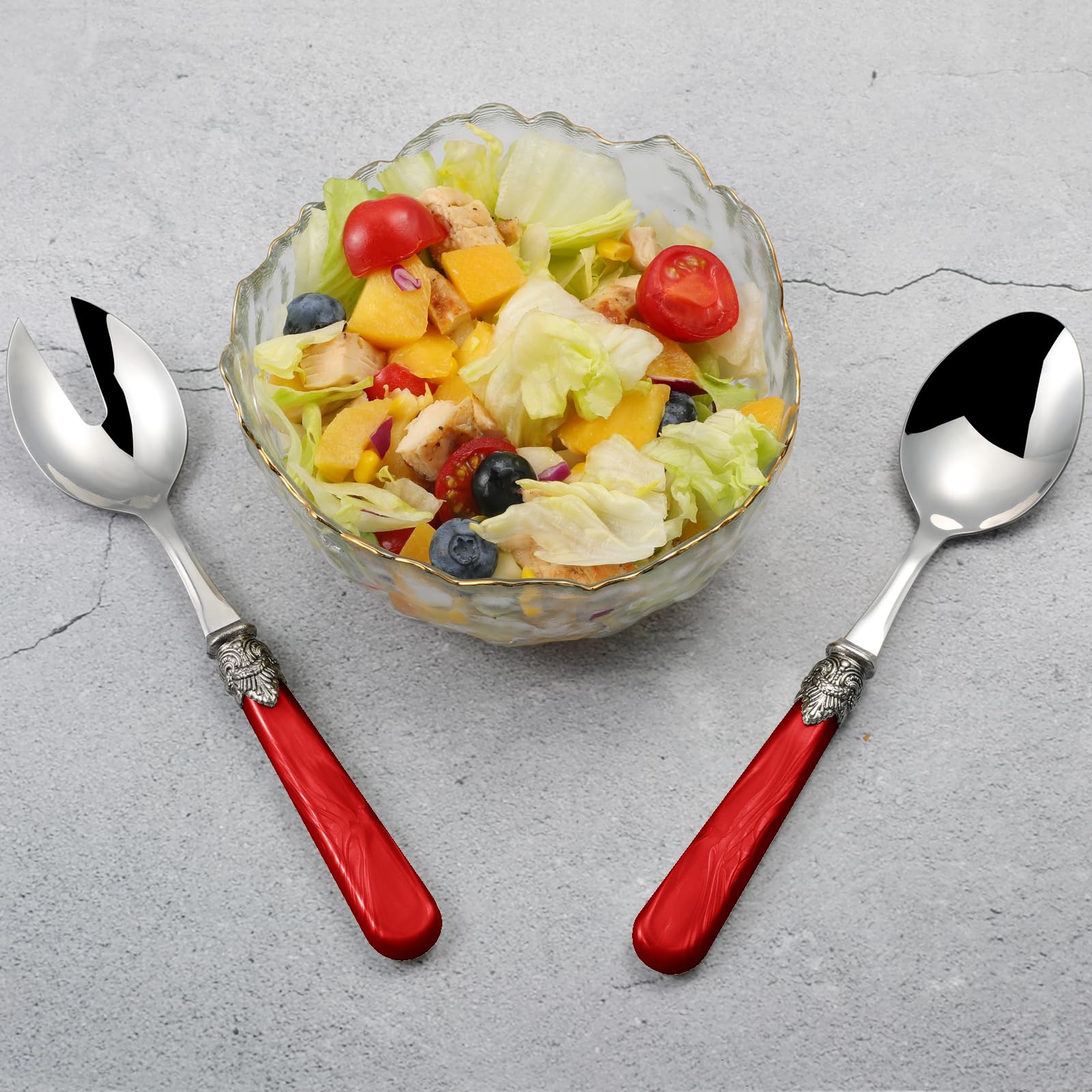 Red Stainless Steel Salad Servers - Set of 2 -5