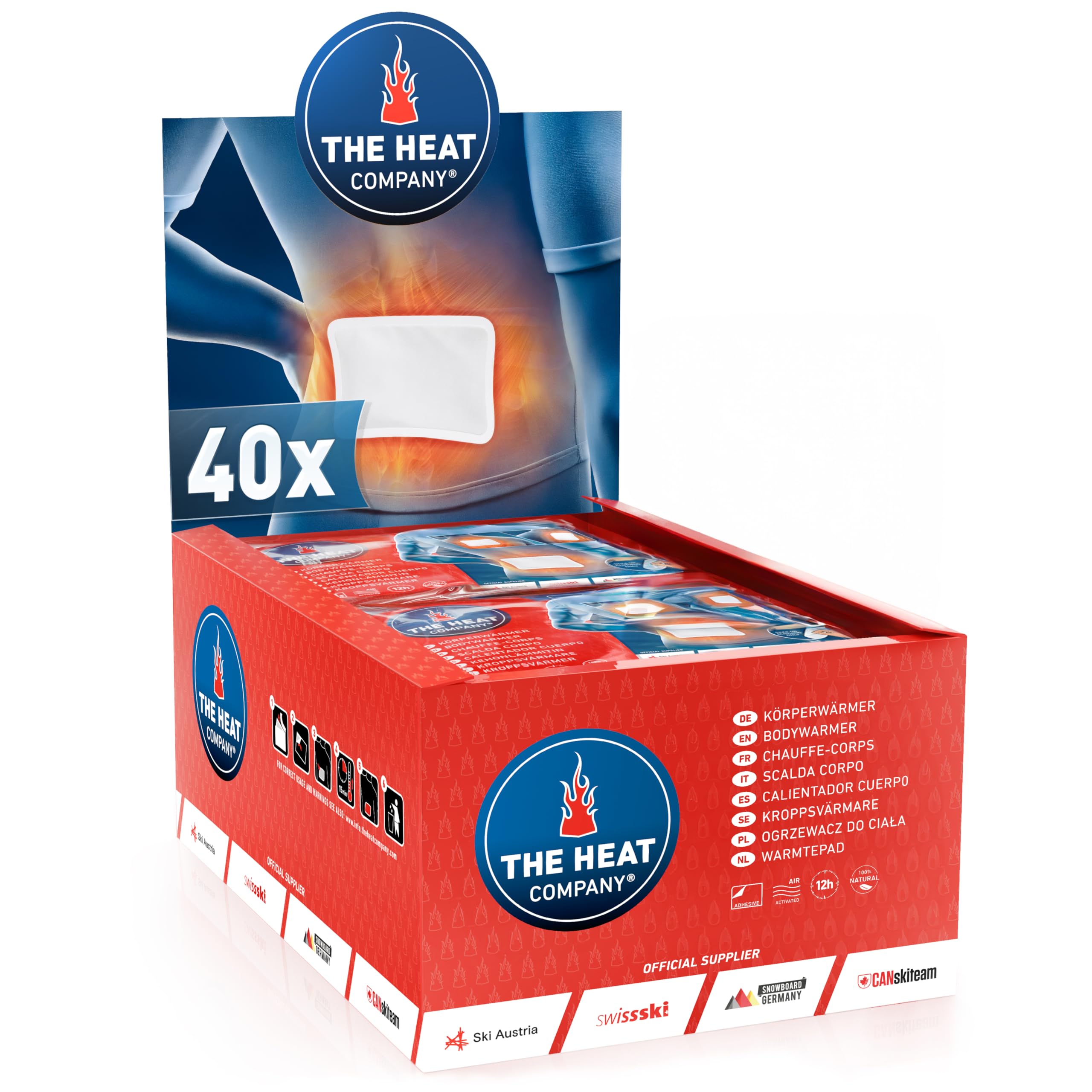 THE HEAT COMPANY Scaldacorpo - 10, 20 o 40 Pezzi - Extra Caldo - Adesivo - Scalda-Schiena e Scalda-Collo - 12 Ore di Piacevole Calore - Pronti all'Uso - autoriscaldante - Puro Naturale