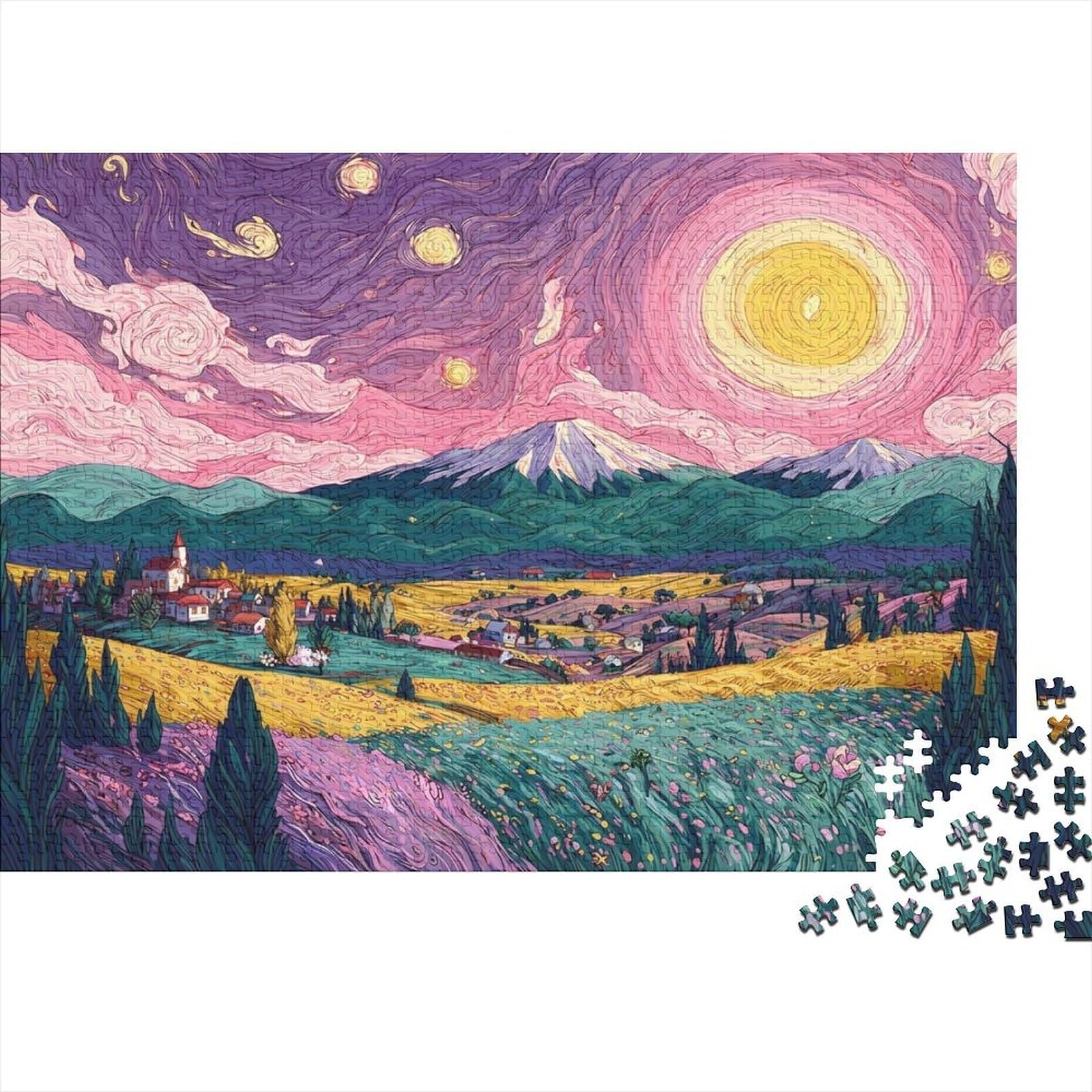 1000 Pieces Abstract Mountain Jigsaw Puzzle for Adults Paper Material Artistic Night Sky Puzzle Home Wall Decor Stress Relief Gift 70x50cm/1000pcs