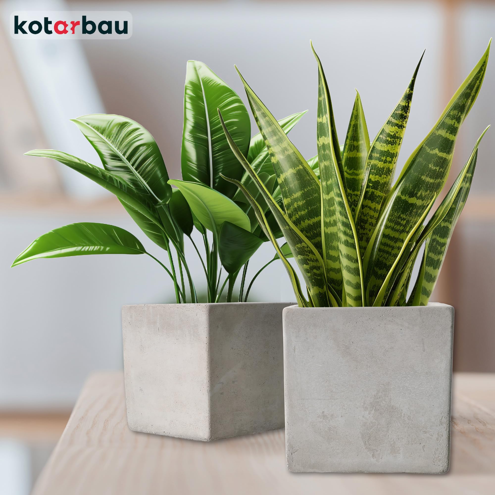 KOTARBAU® Lot de 2 pots de fleurs en béton décoratif carré pour fleurs et plantes 16 x 16 cm